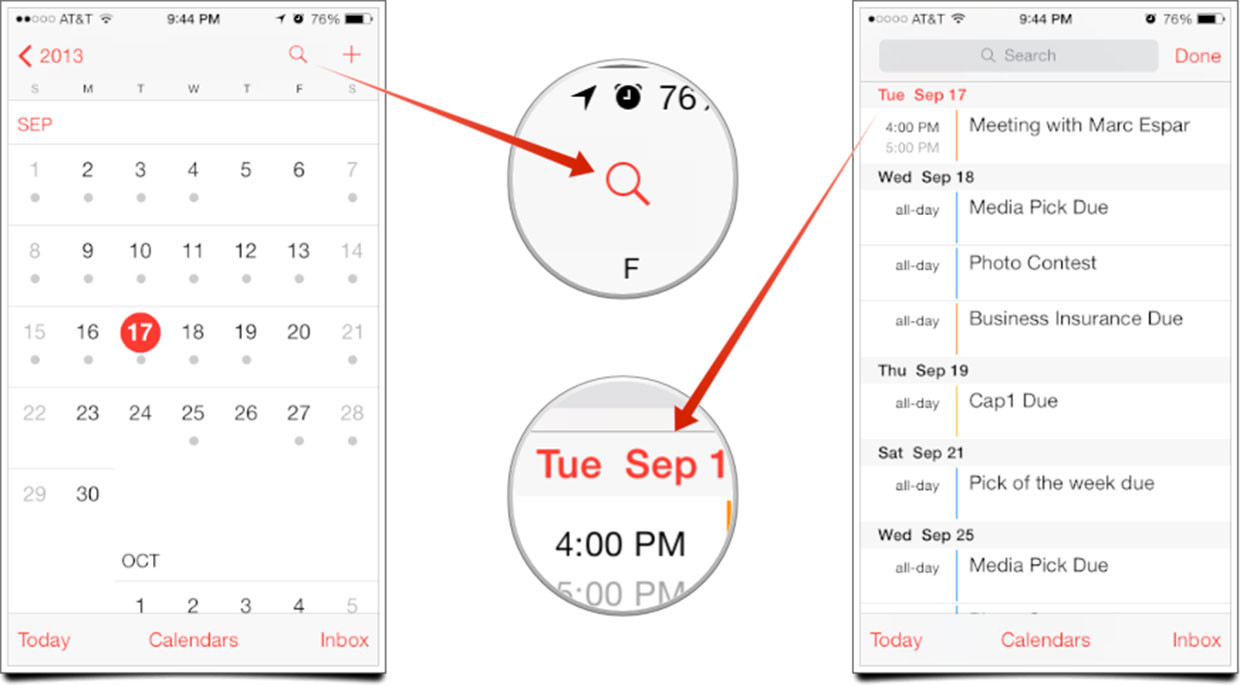 ios calendars list view howto