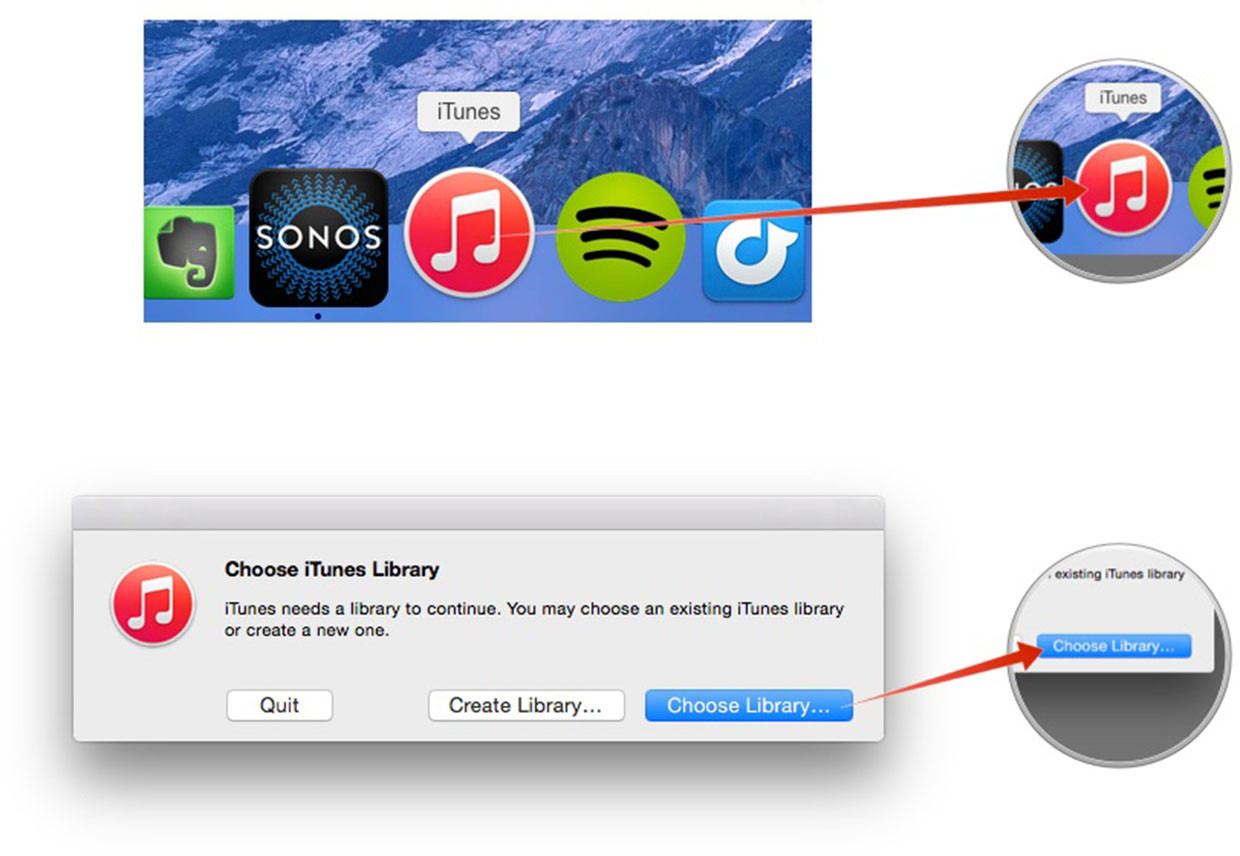 itunes choose library howto updated
