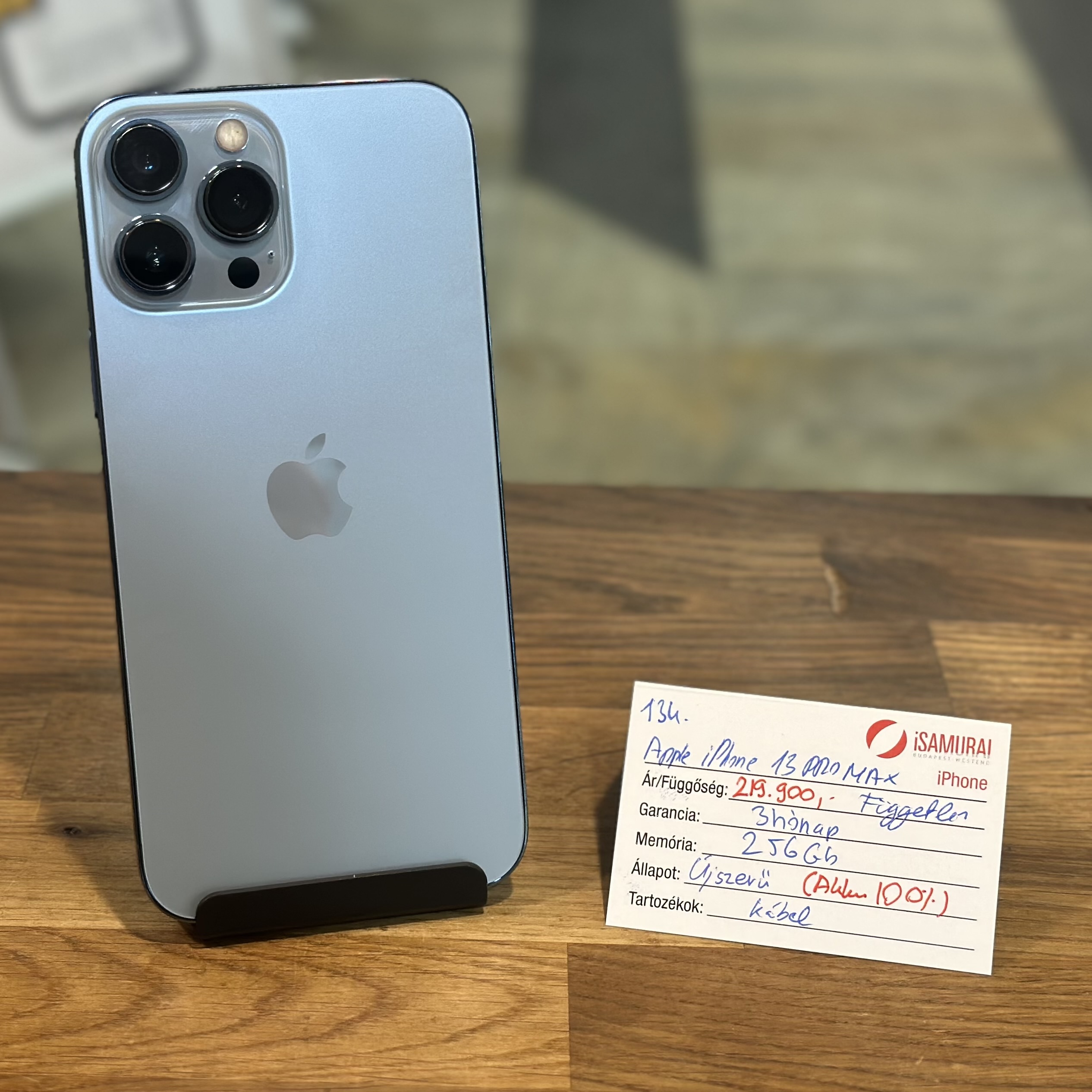 134. Apple iPhone 13 Pro Max - 256GB - Sierra Kék - Független - Akku 100%