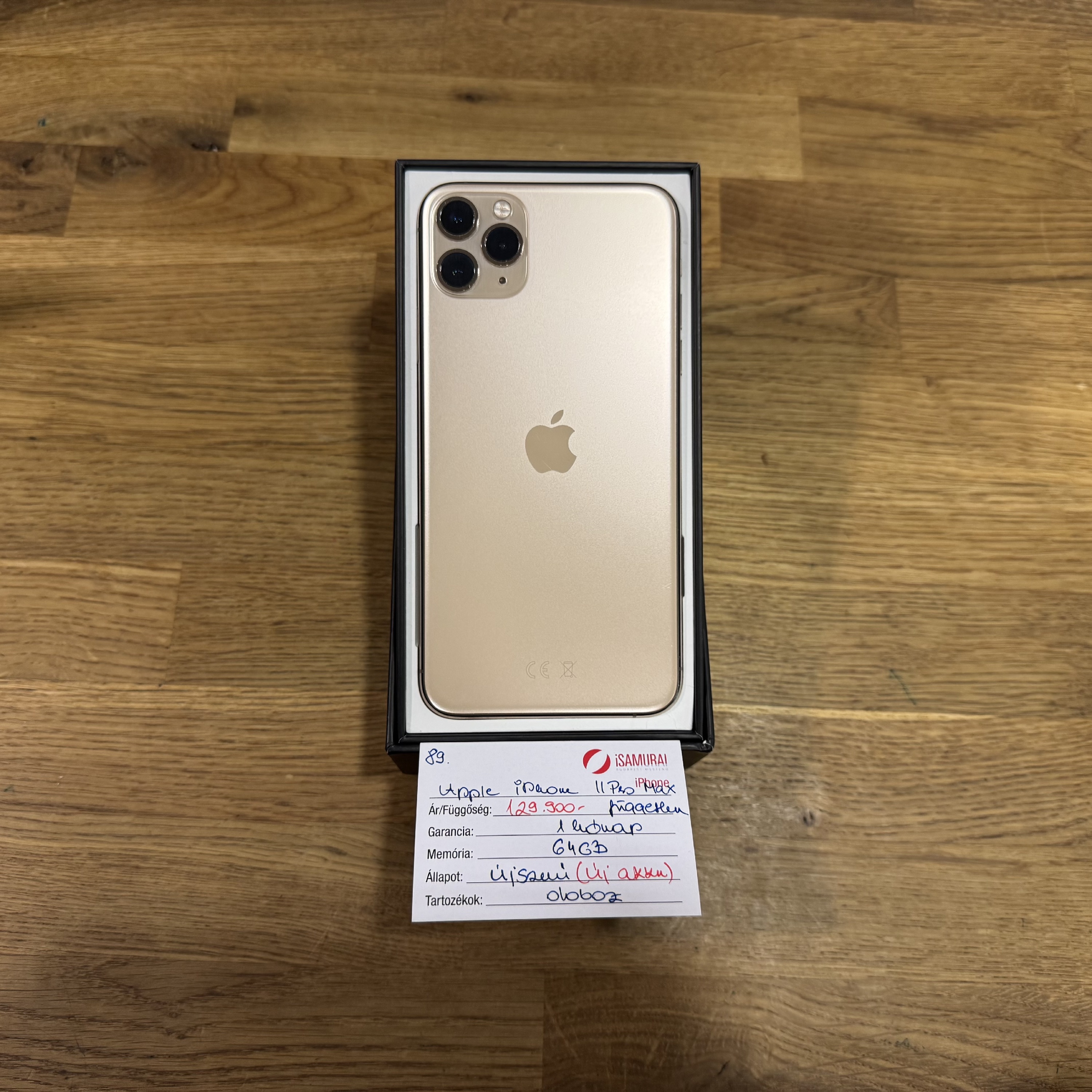 89. Apple iPhone 11 Pro Max - 64 GB - Arany - Kártyafüggetlen - ÚJ AKKU