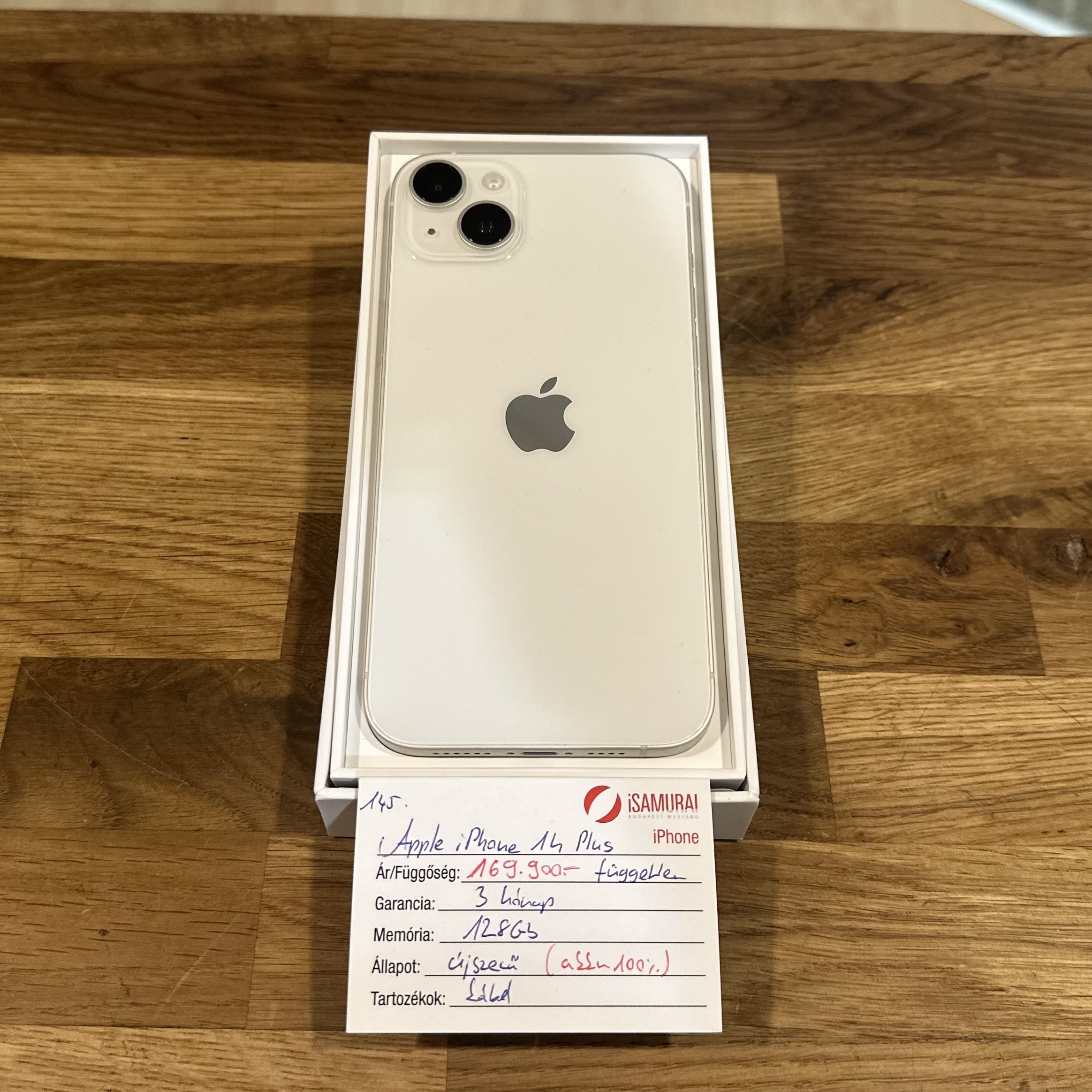 Apple iPhone 14 Plus - 128 GB - Fehér - Újszerű - Akku 100% (145.)
