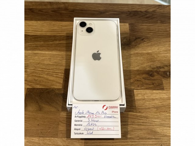 Apple iPhone 14 Plus - 128 GB - Fehér - Újszerű - Akku 100% (145.)