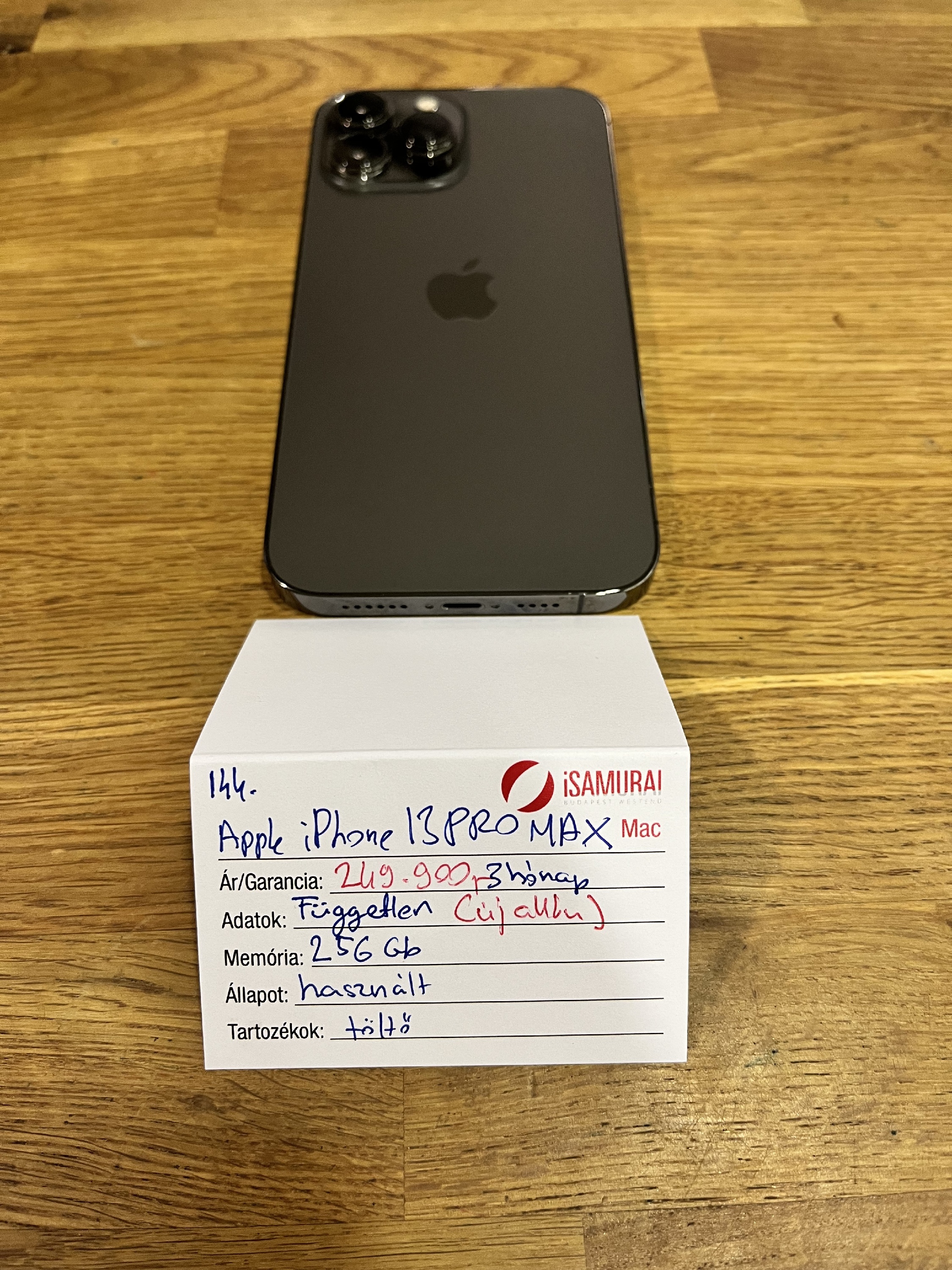 144. Apple iPhone 13 Pro Max - 256 GB - Grafit - Új Akku