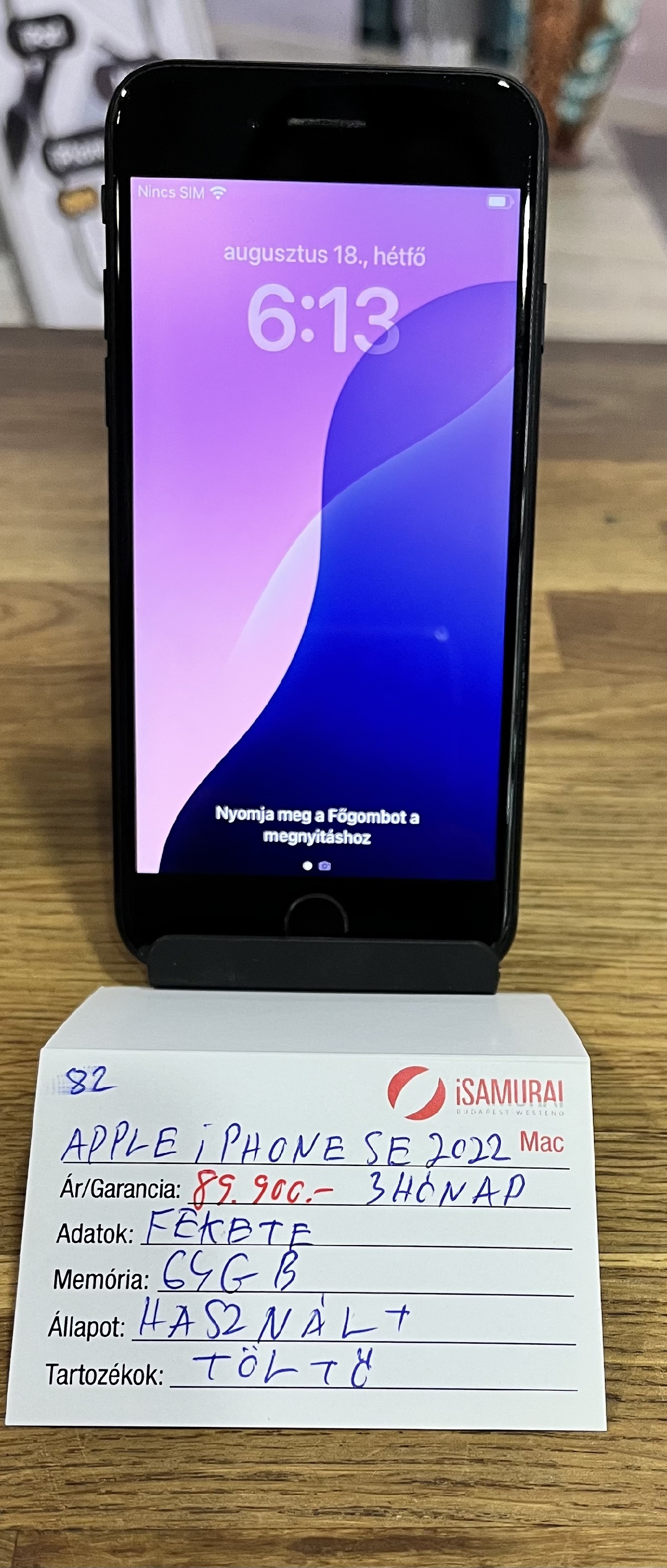 64. Apple iPhone SE 3.gen (2022) - 64 GB - Fekete - Kártyafüggetlen