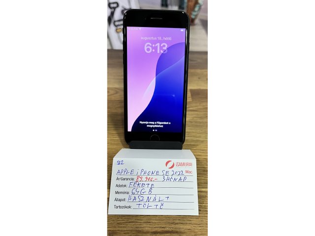 64. Apple iPhone SE 3.gen (2022) - 64 GB - Fekete - Kártyafüggetlen