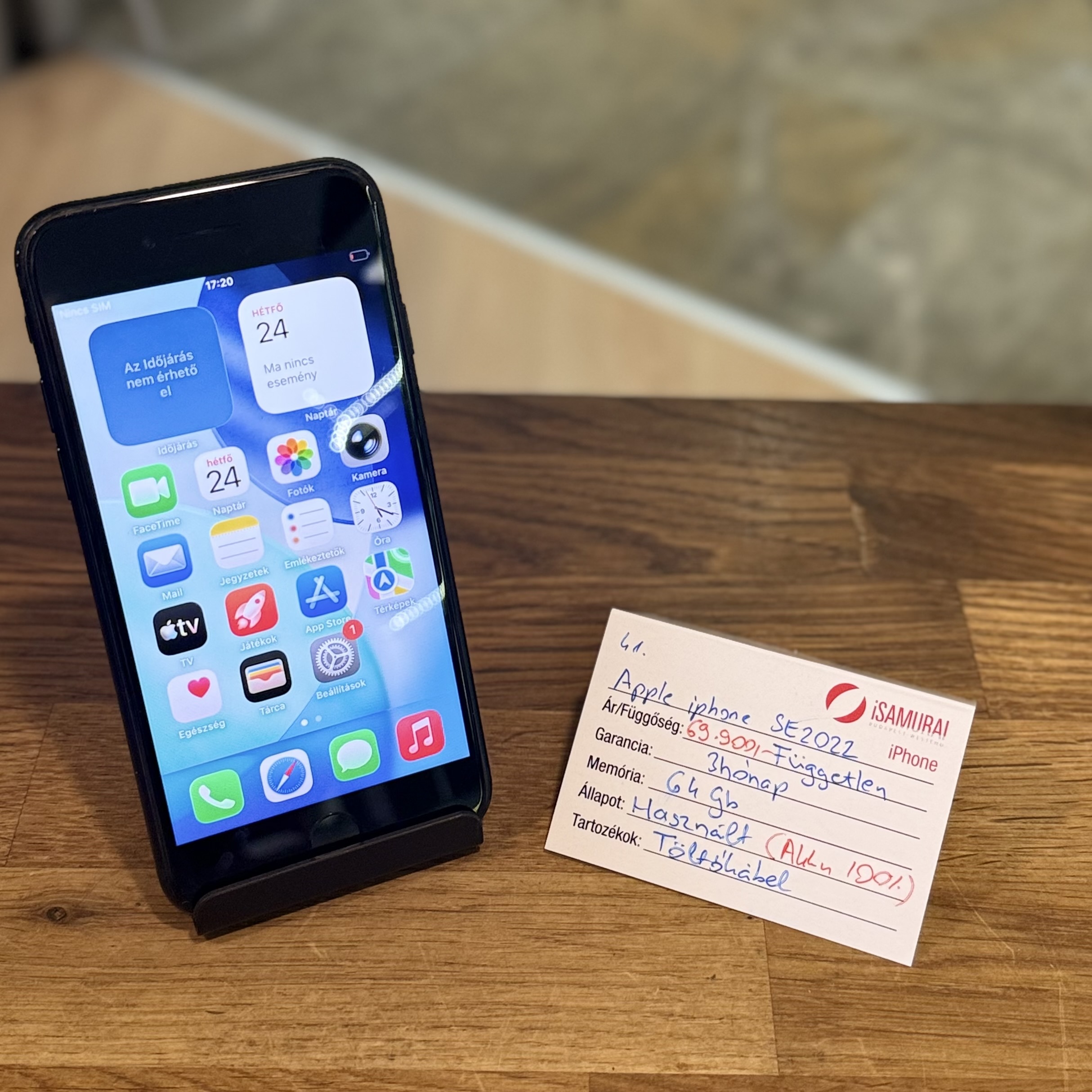 Apple iPhone SE 3.gen (2022) - 64 GB - Fekete - Kártyafüggetlen - Akku 100% ( 41.)
