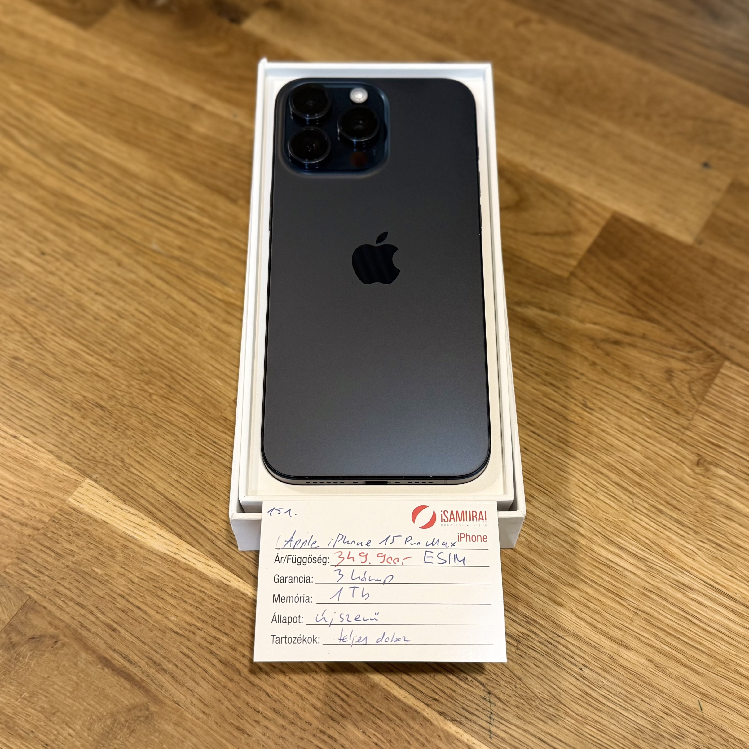 151. Apple iPhone 15 Pro Max - 1 TB - Kék Titán - ESIM