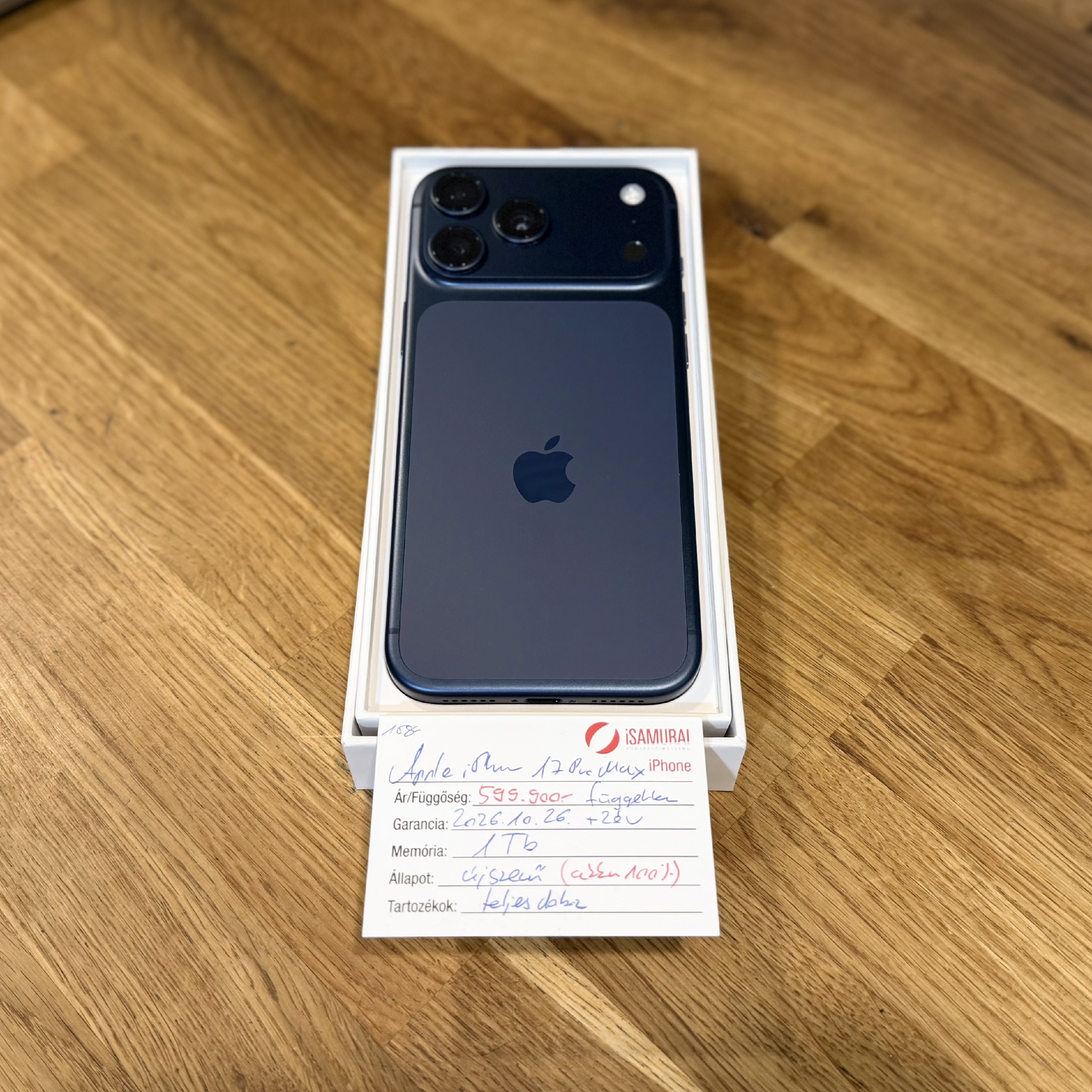 102. Apple iPhone 17 Pro Max - 1TB - Kék - Újszerű - 2028.10.26. Apple