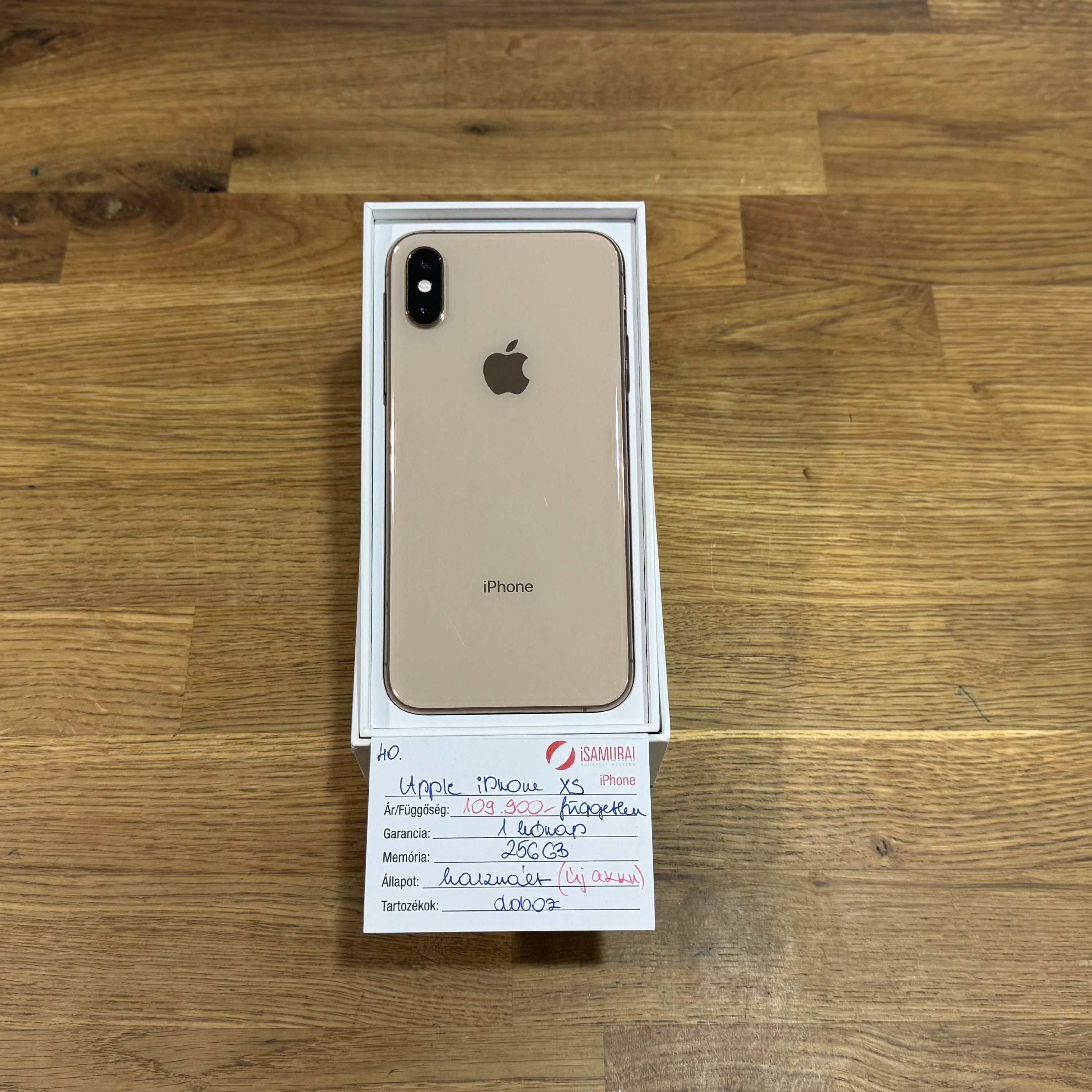 40. Apple iPhone XS - 256 GB - Arany - Kártyafüggetlen - ÚJ AKKU