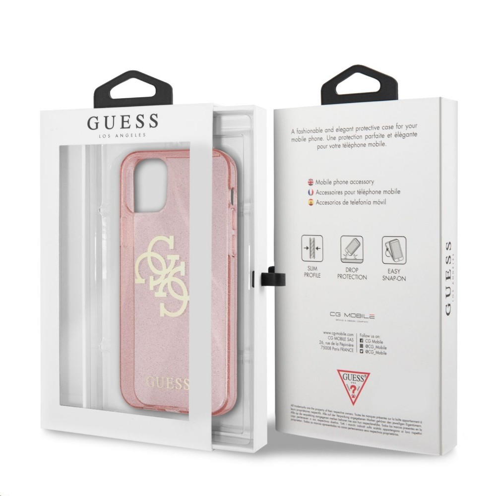 Guess TPU Big 4G Full Glitter Apple iPhone 13 mini hátlap tok, rózsaszín (GUHCP13SPCUGL4GPI)