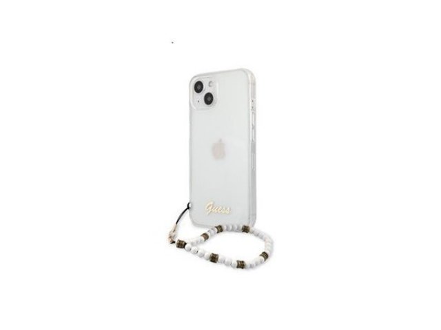 Guess PC Script and White Pearls Apple iPhone 13 mini hátlap tok, átlátszó (GUHCP13SKPSWH)