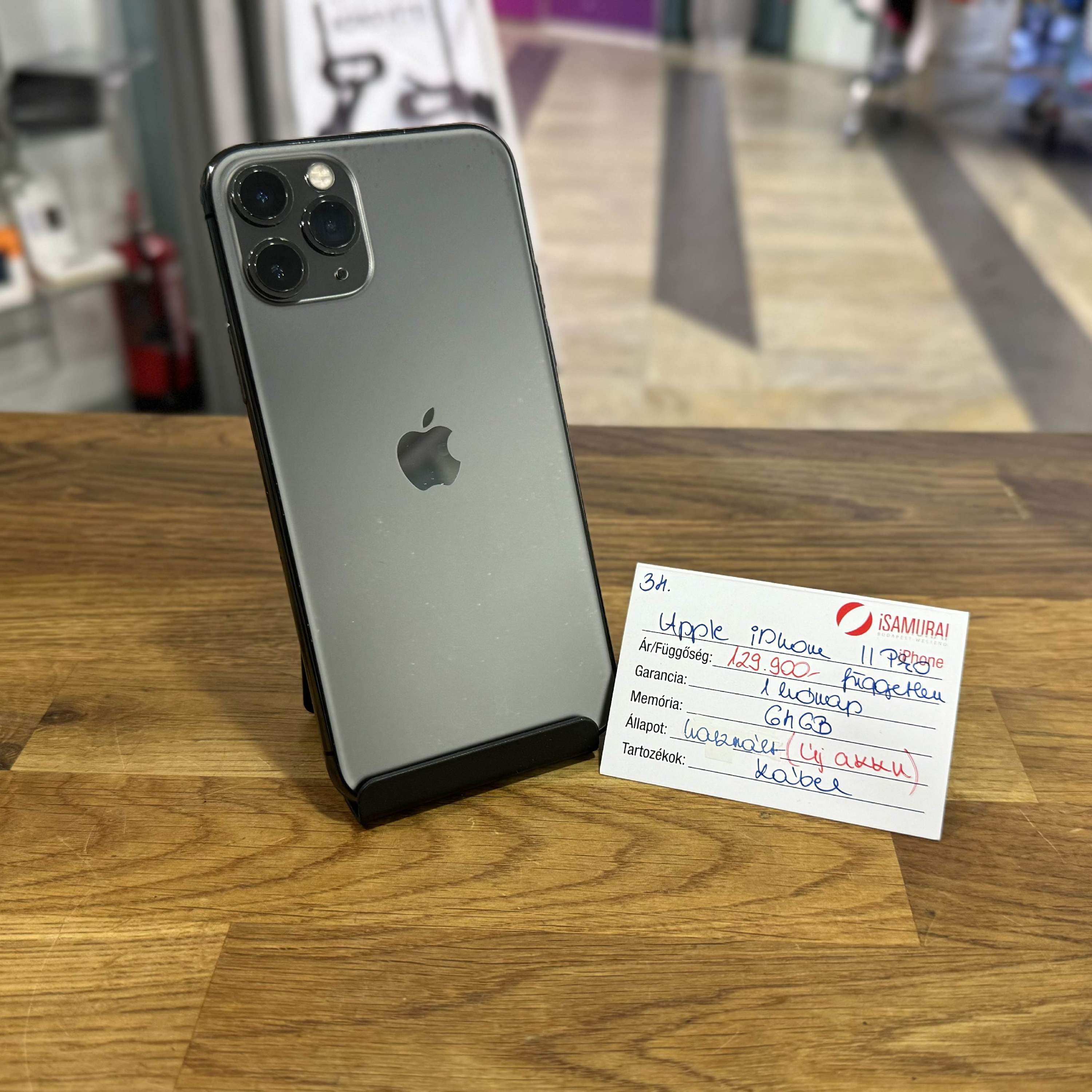 57. Apple iPhone 11 Pro - 64 GB - Midnight Green - Kártyafüggetlen - ÚJ AKKU