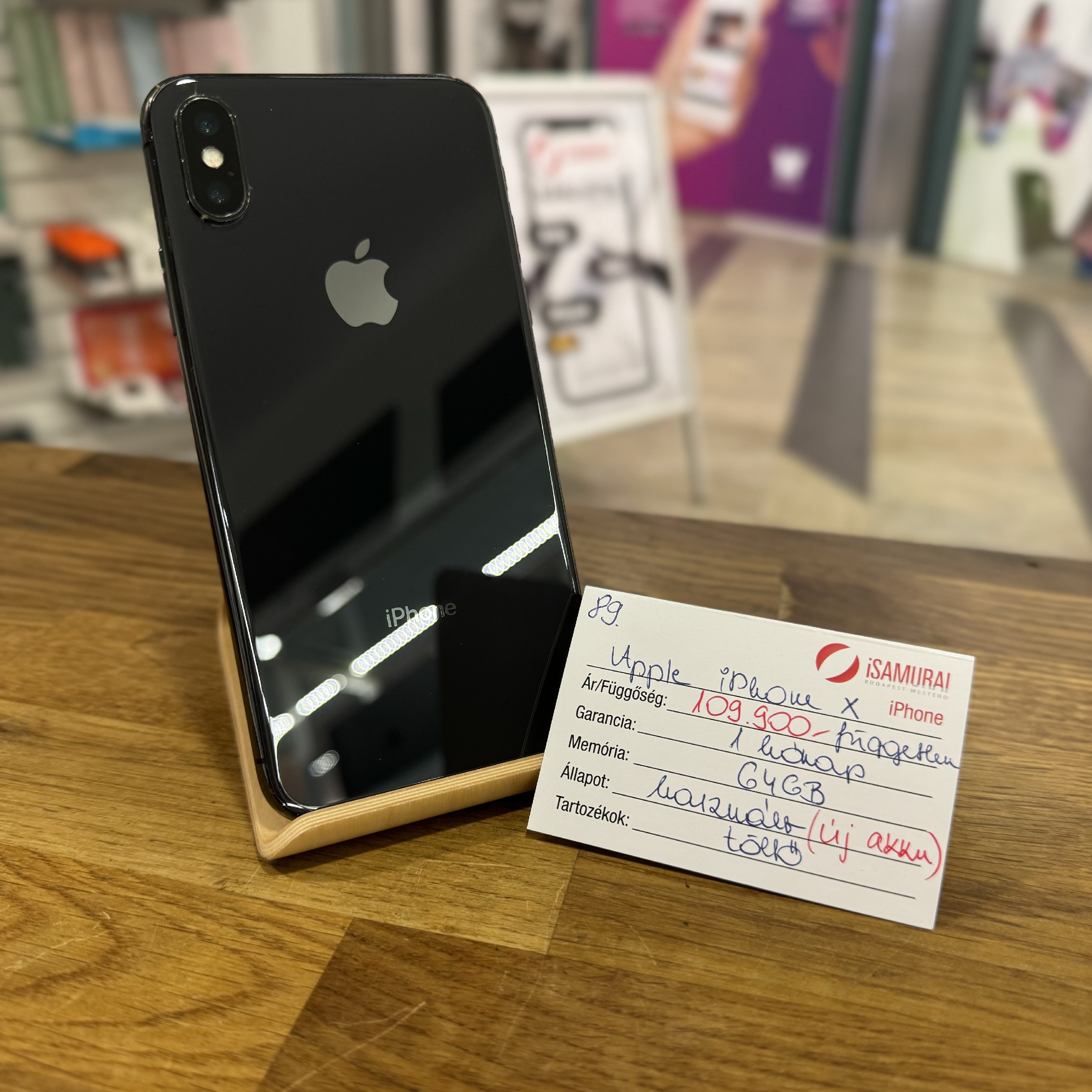 89. Apple iPhone X - 64 GB - Asztroszürke - Kártyafüggetlen - ÚJ AKKU