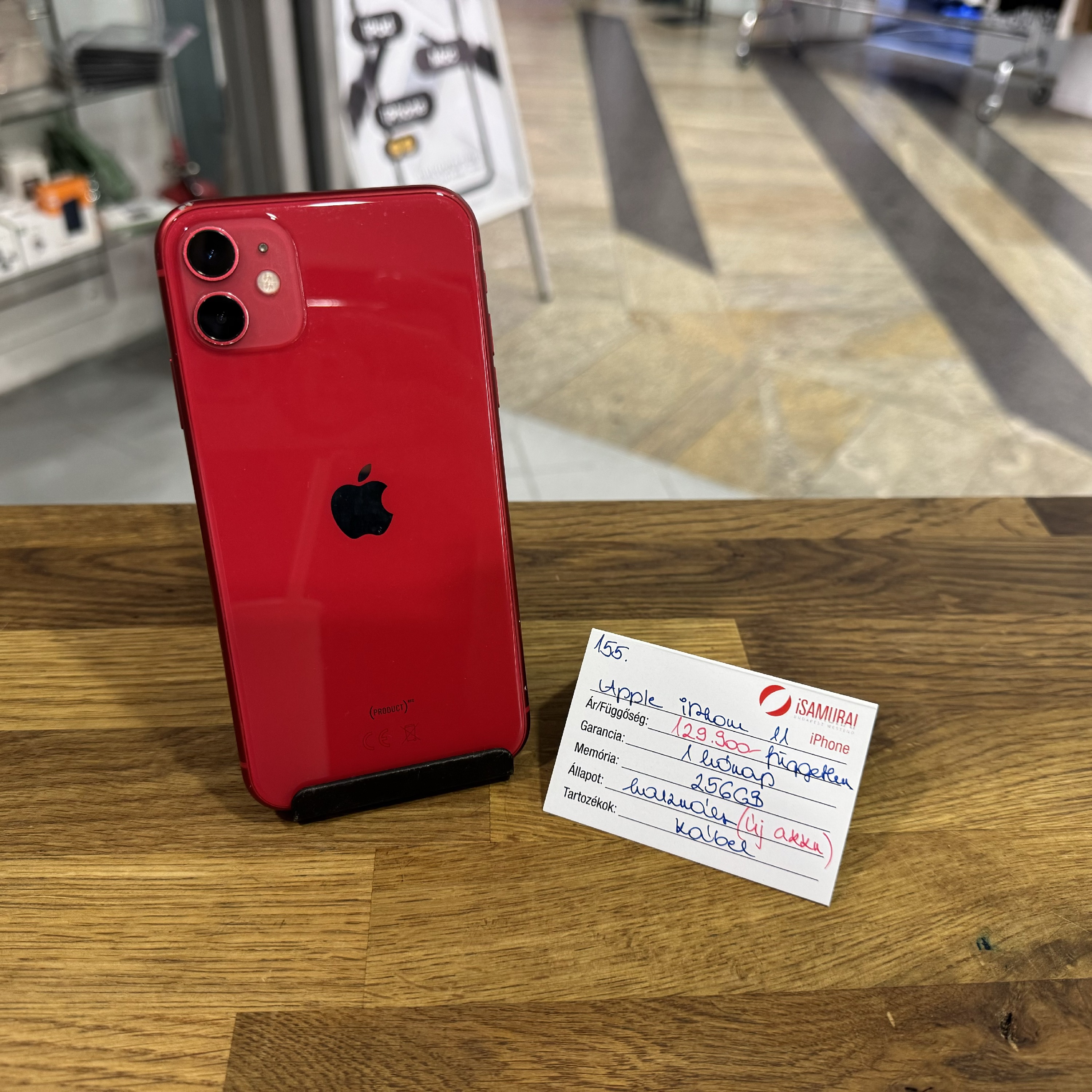 155. Apple iPhone 11 - 256 GB - (product)RED - Független - ÚJ AKKU