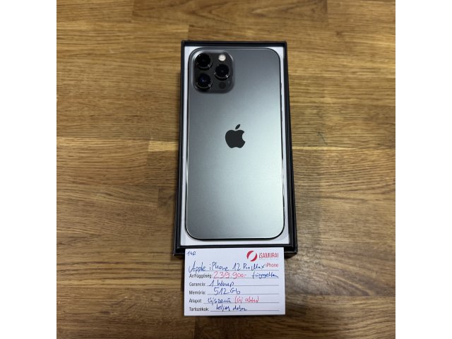 140. Apple iPhone 12 Pro Max - 512 GB - Asztroszürke - Kártyafüggetlen - Újszerű - Akku 100%