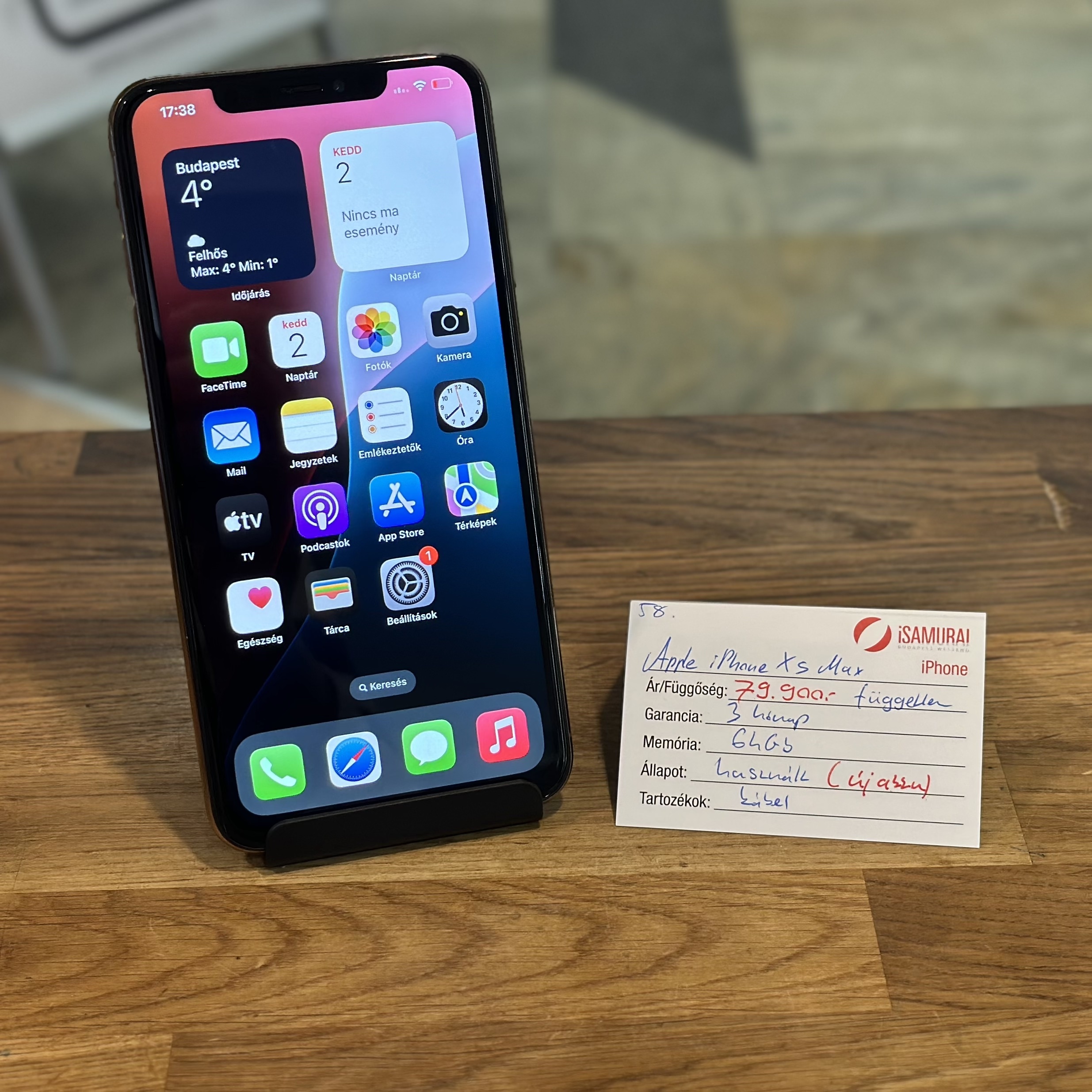 58. Apple iPhone XS Max - 64 GB - Arany - Független - 100% AKKU