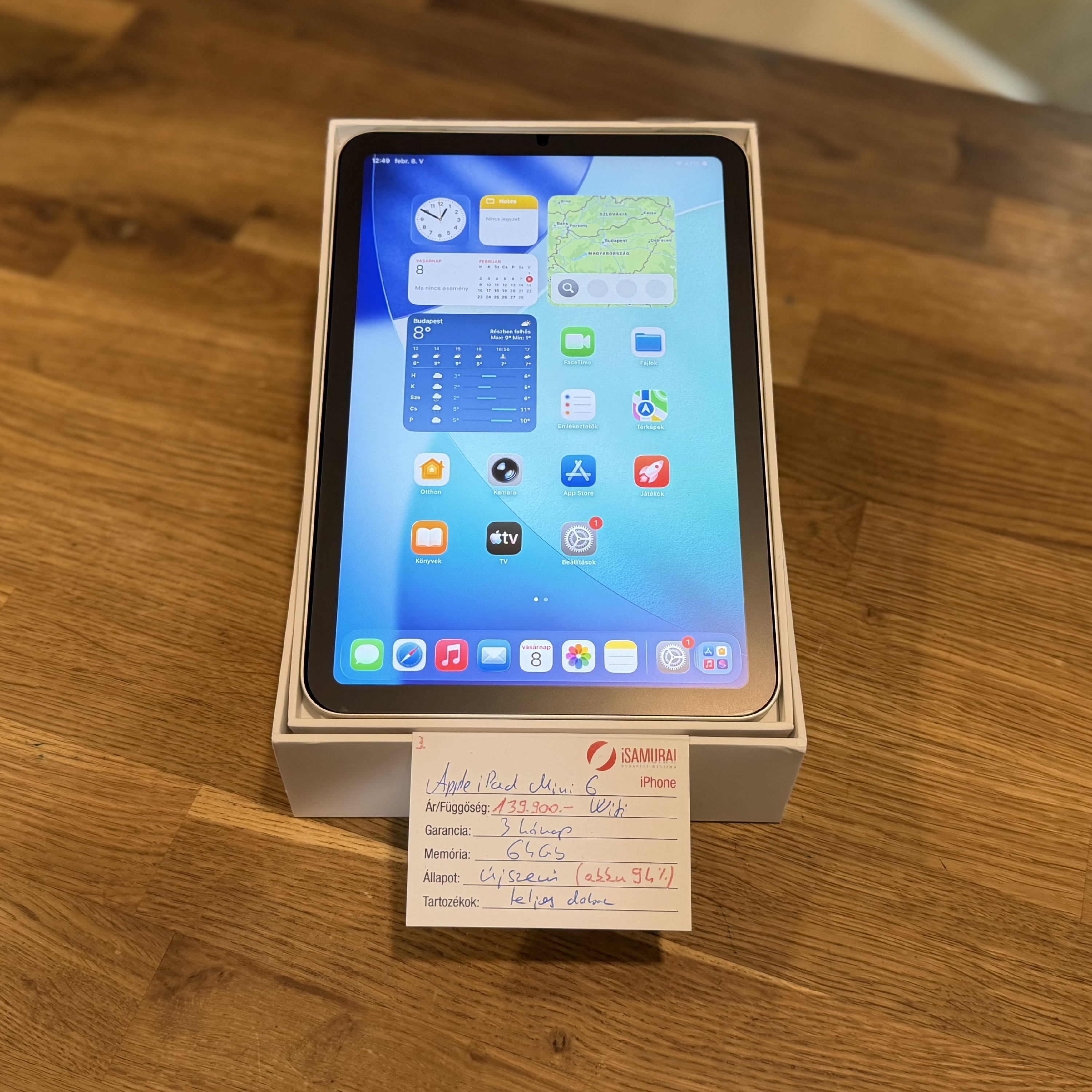 3. Apple iPad Mini 6 - 64 GB - WiFi - Újszerű - Akku 94%