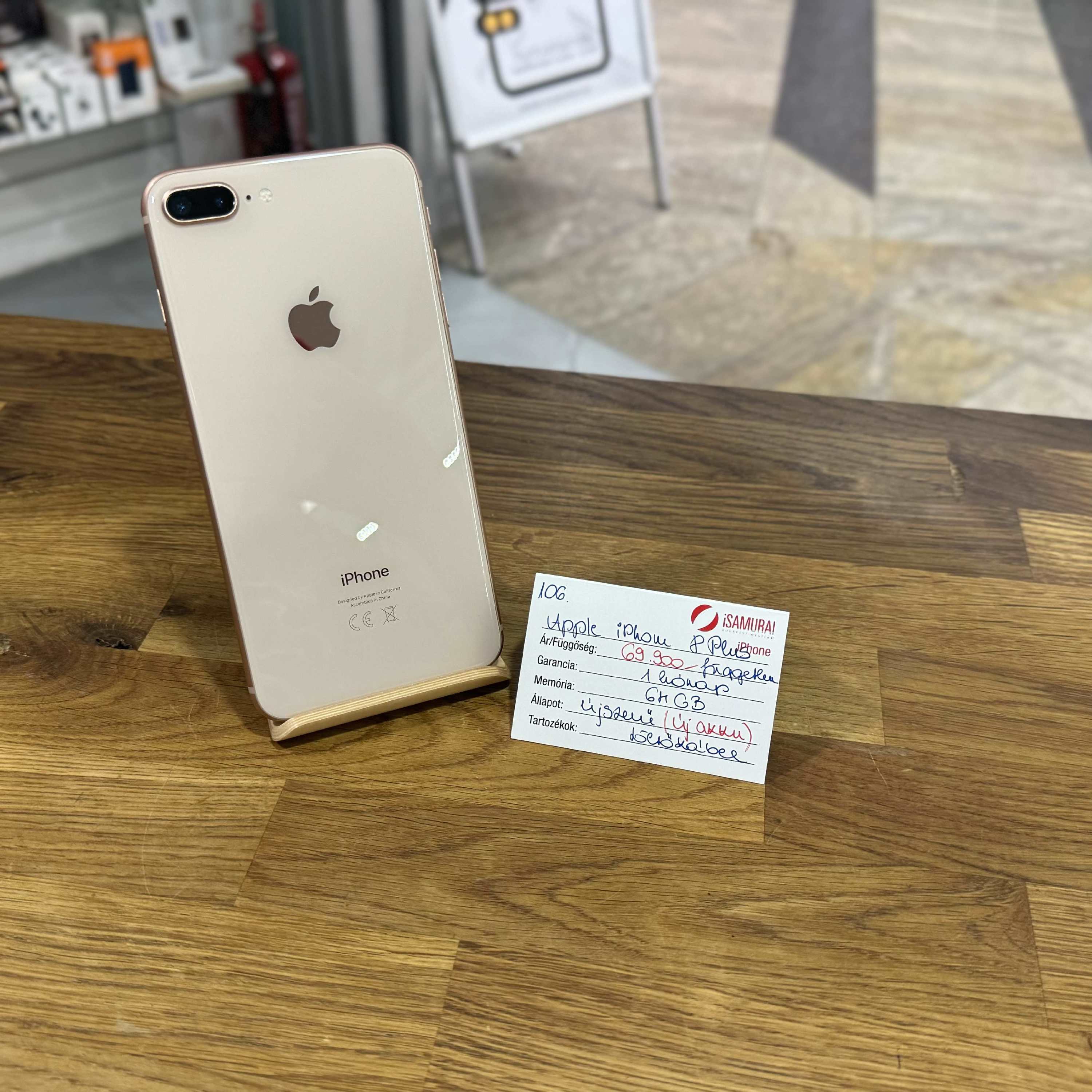 106. Apple iPhone 8 Plus - 64 GB - Rosegold - Független - ÚJ AKKU