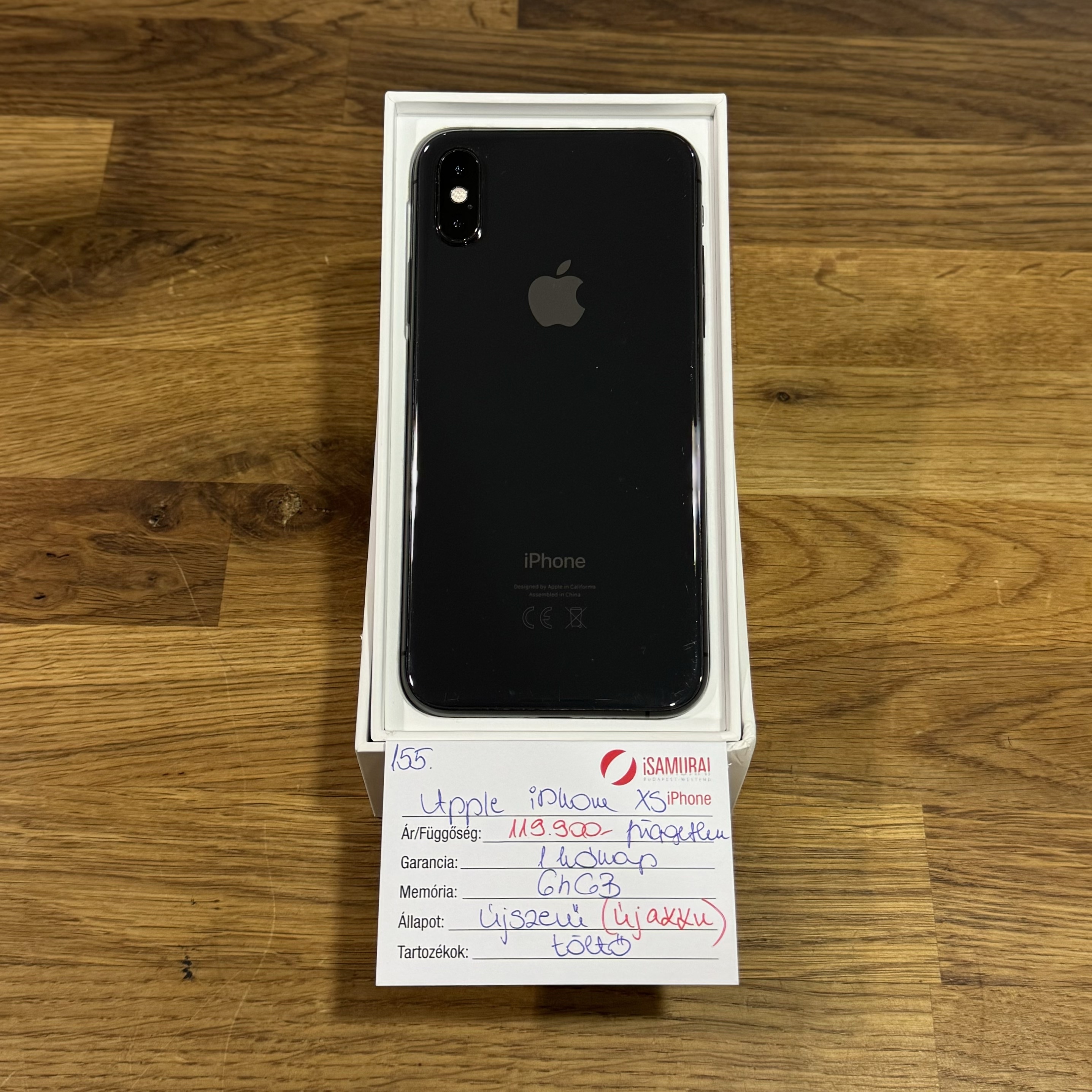 155. Apple iPhone XS - 64 GB - Fekete - Független - ÚJ AKKU