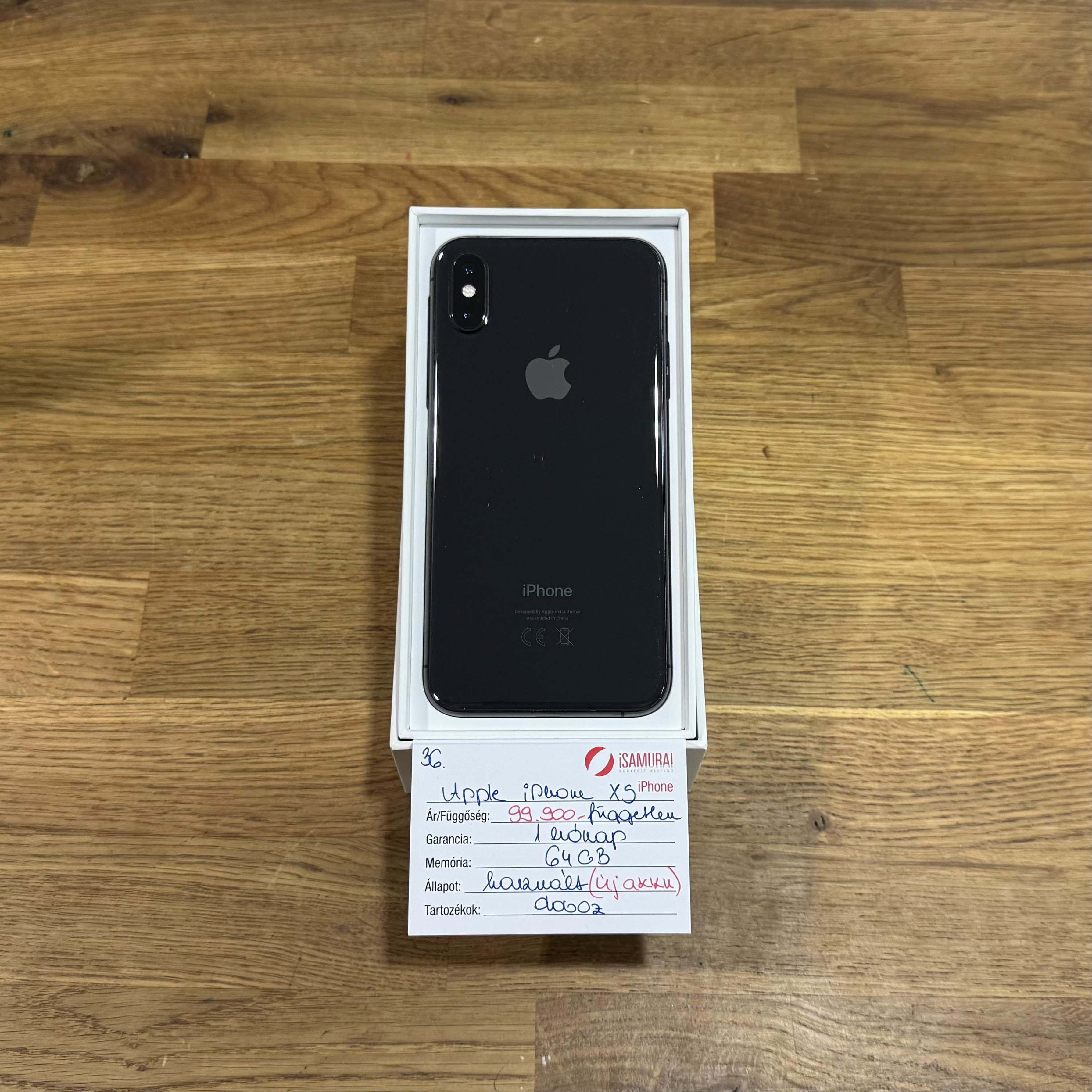 36. Apple iPhone XS - 64 GB - Fekete - Független - ÚJ AKKU