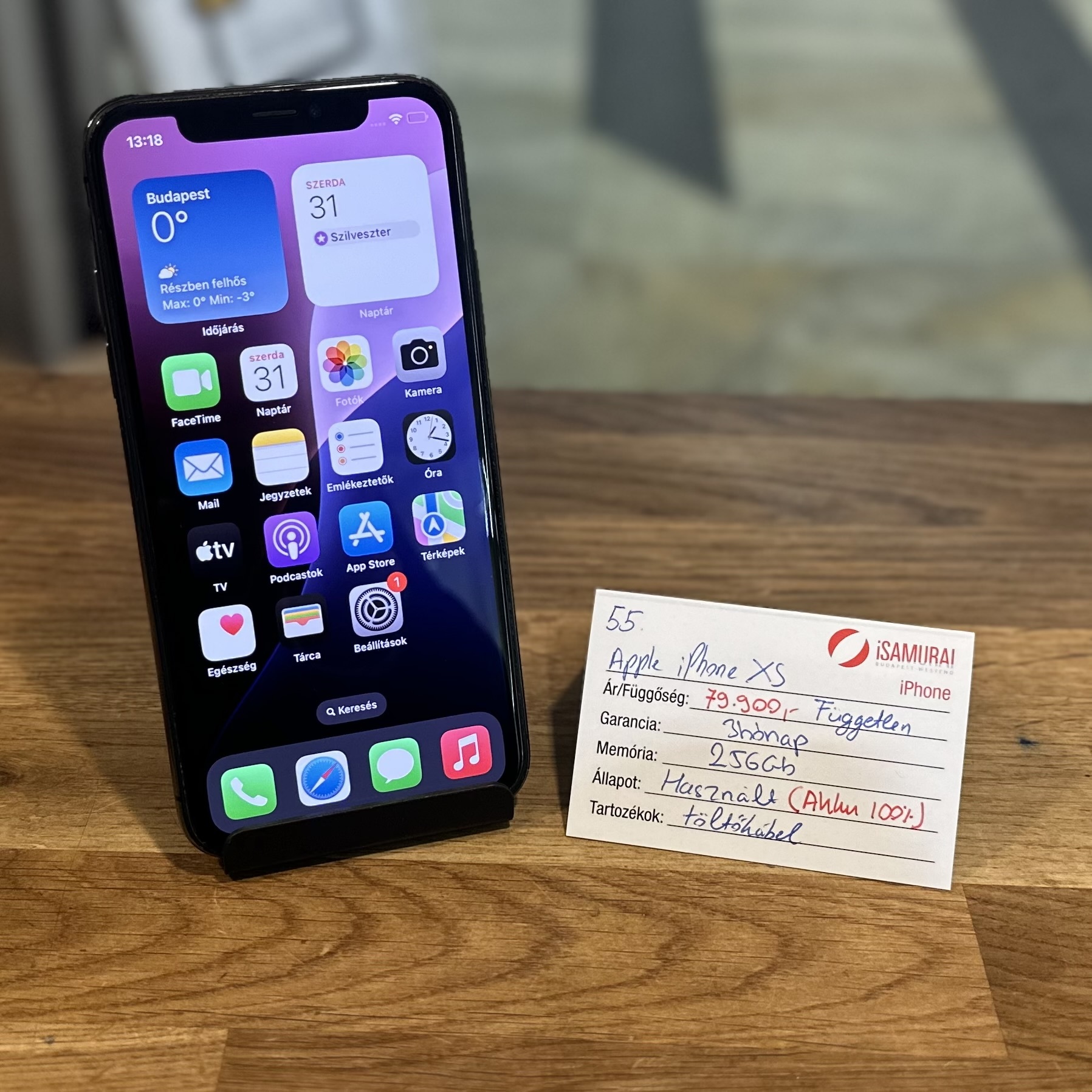 55. Apple iPhone XS - 256 GB - Space Gray - Független - ÚJ AKKU