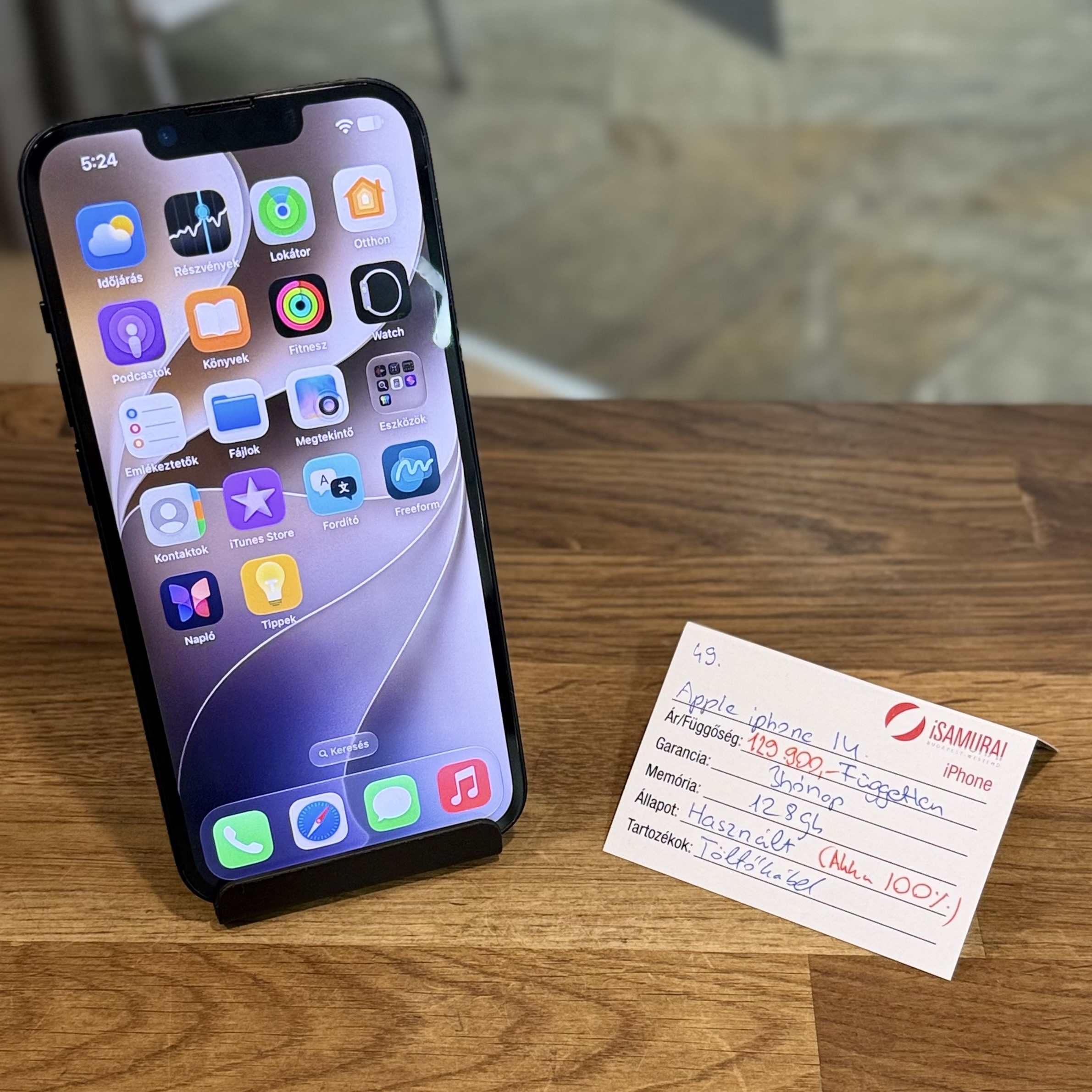 Apple iPhone 14 - 128 GB -Fekete - Akku 100%  - Only E-SIM (49.)