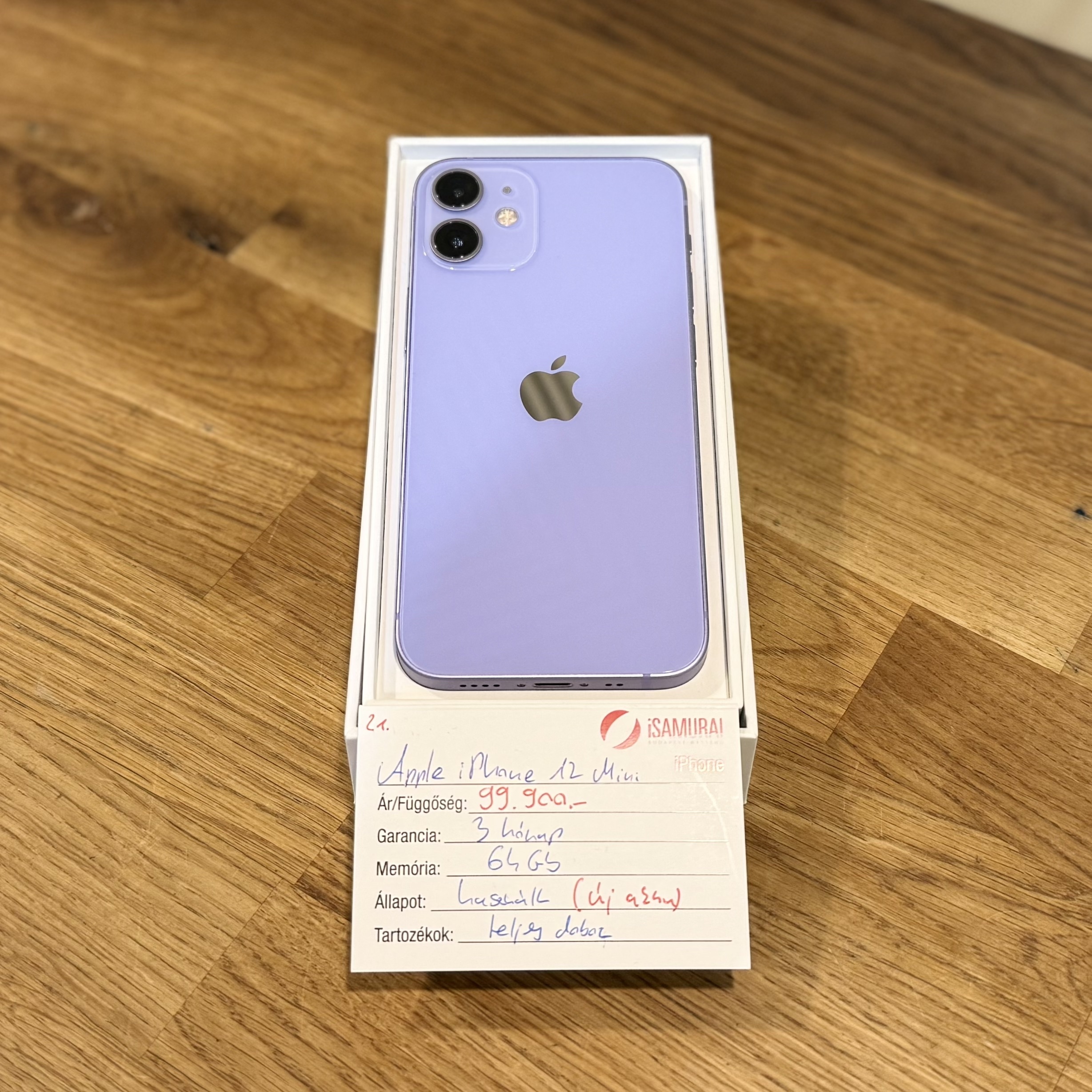 21. Apple iPhone 12 mini - 64 GB - Lila - 100% AKKU - Használt