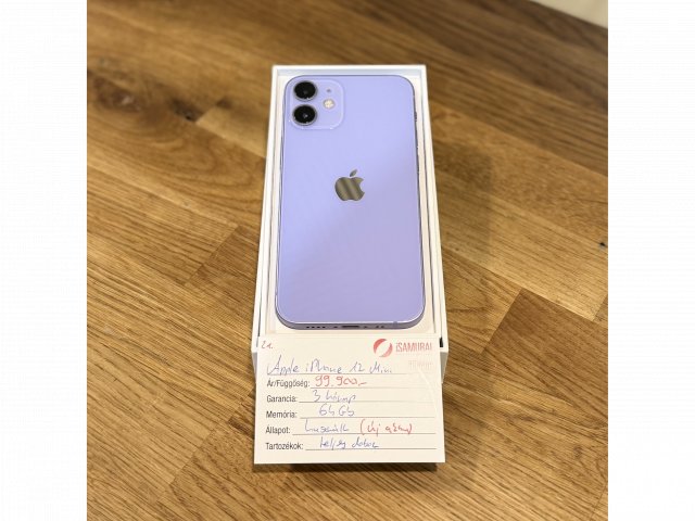 21. Apple iPhone 12 mini - 64 GB - Lila - 100% AKKU - Használt