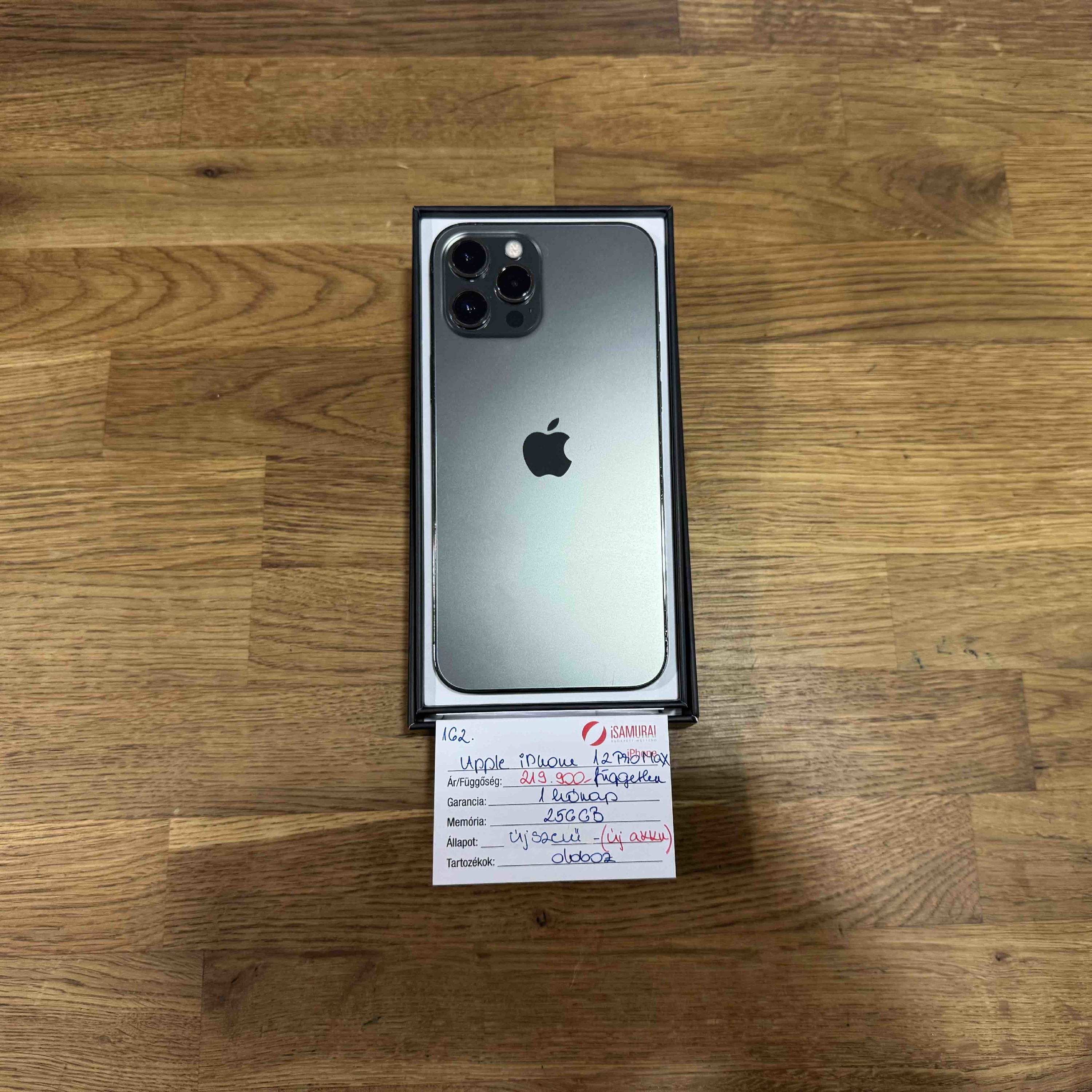 162. Apple iPhone 12 Pro Max - 256 GB - Grafit - Független - ÚJ AKKU