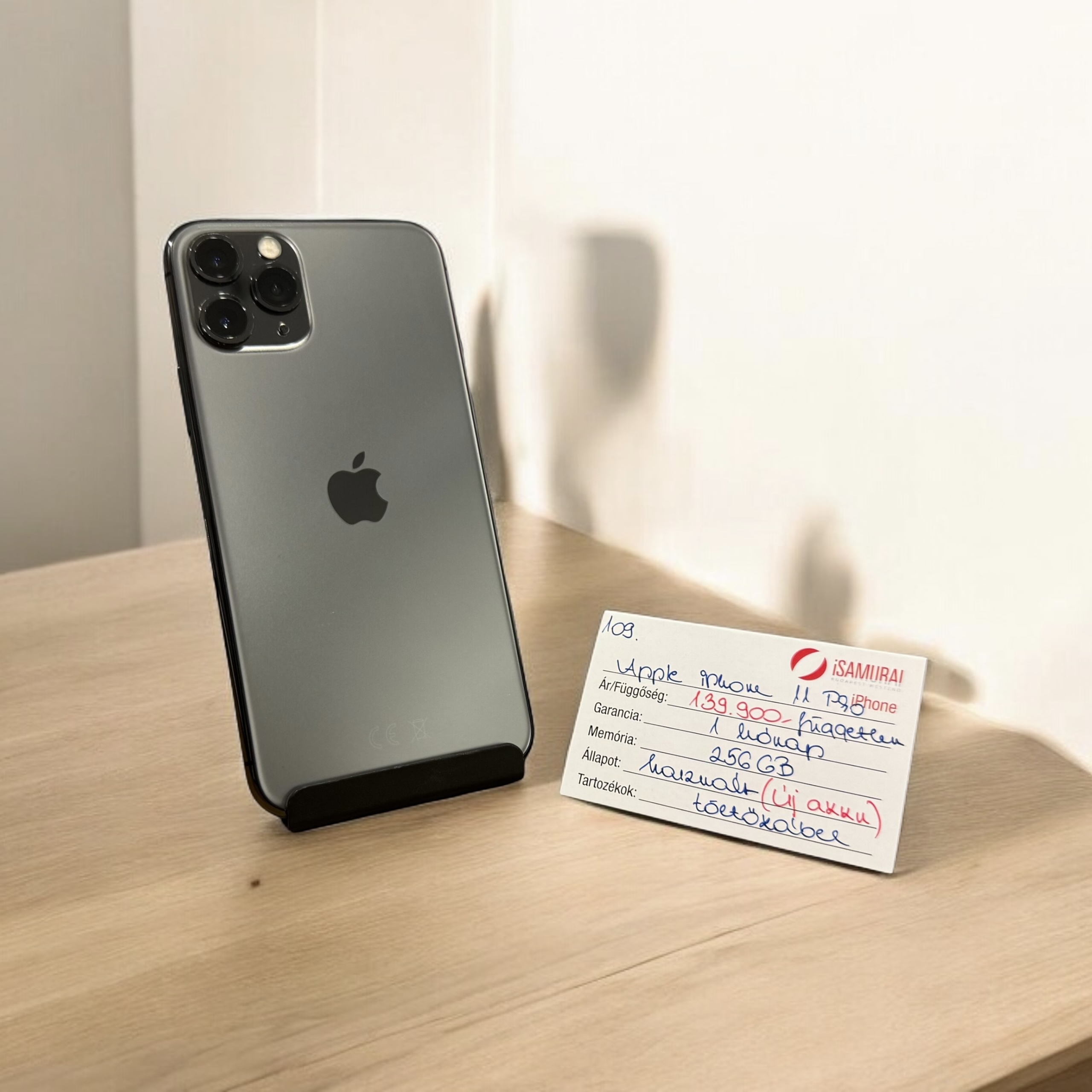 109. Apple iPhone 11 Pro - 256 GB - Space Gray - Független - ÚJ AKKU