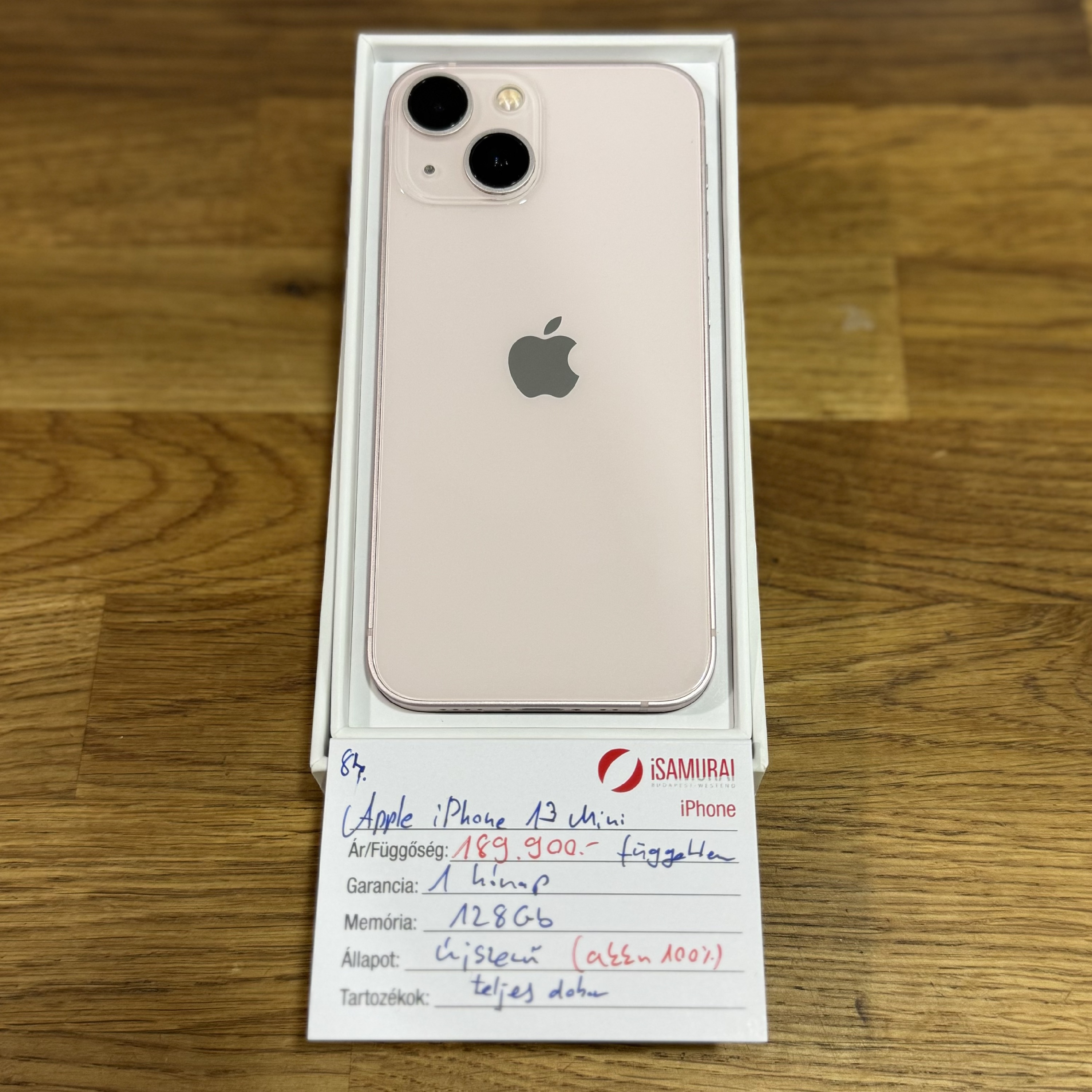 84. Apple iPhone 13 mini - 128 GB - Rózsaszín - Független - Új akku