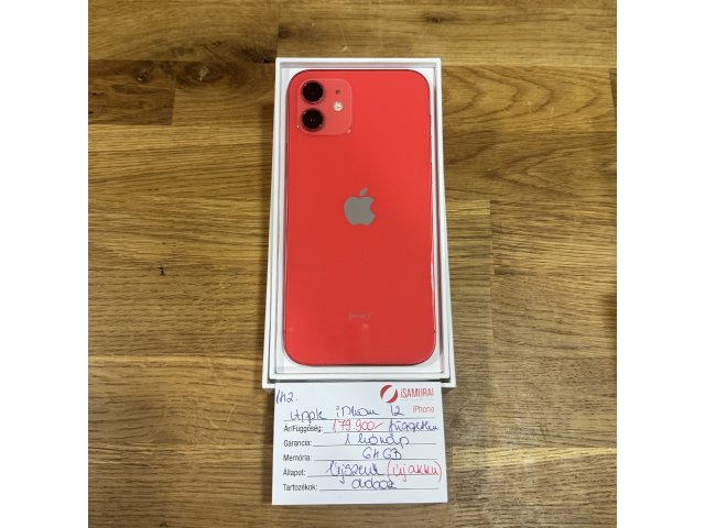 142. Apple iPhone 12 - 64 GB - (product)RED - Független - Újszerű - ÚJ AKKU