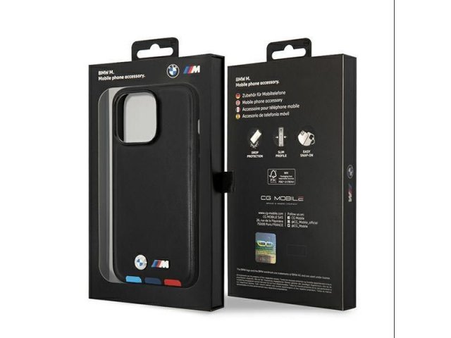 BMW Leather Stamp Tricolor (BMHCP14X22PTDK) Apple iPhone 14 Pro Max hátlap tok - Fekete