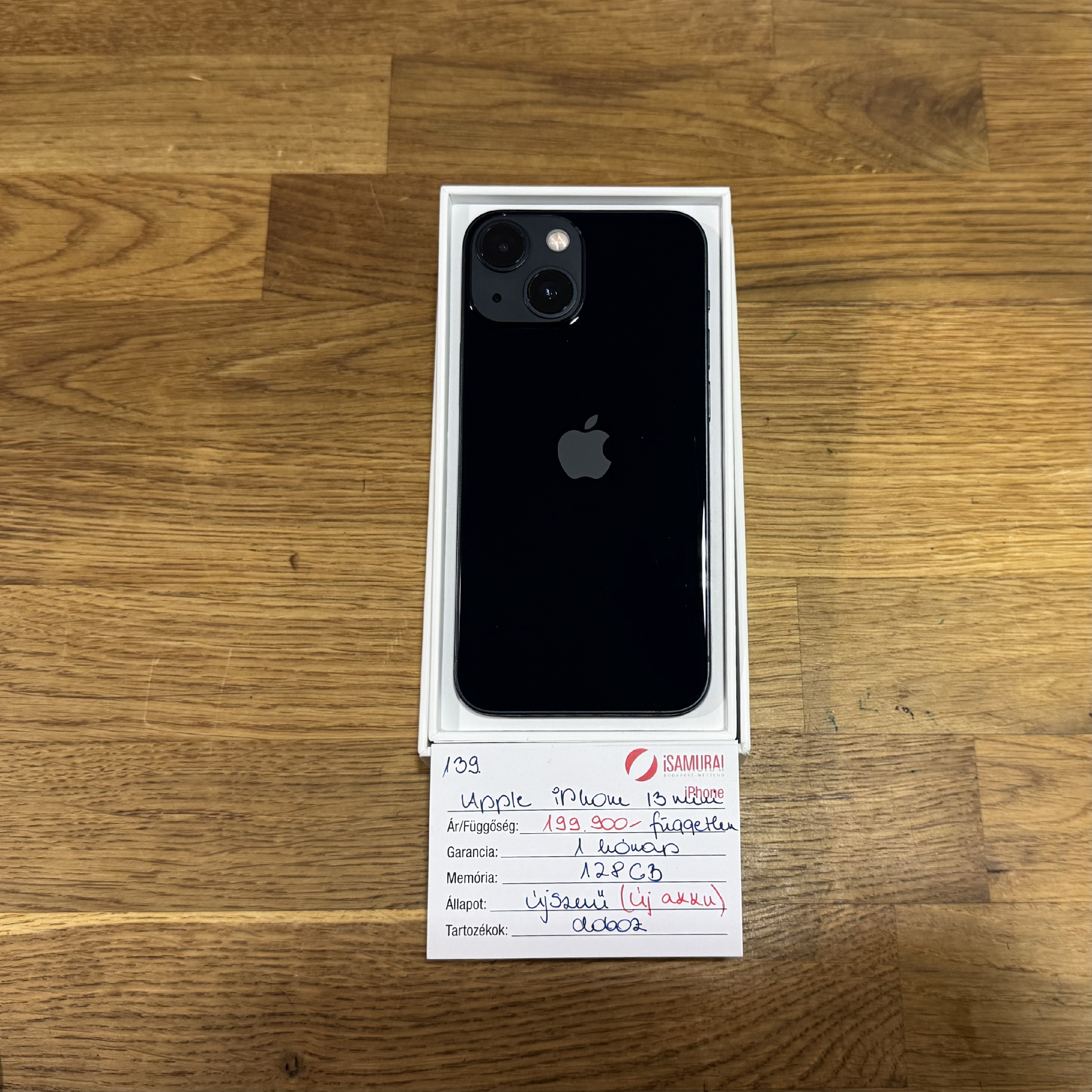 62. Apple iPhone 13 Mini - 256 GB - Fekete - Kártyafüggetlen - ÚJ AKKU