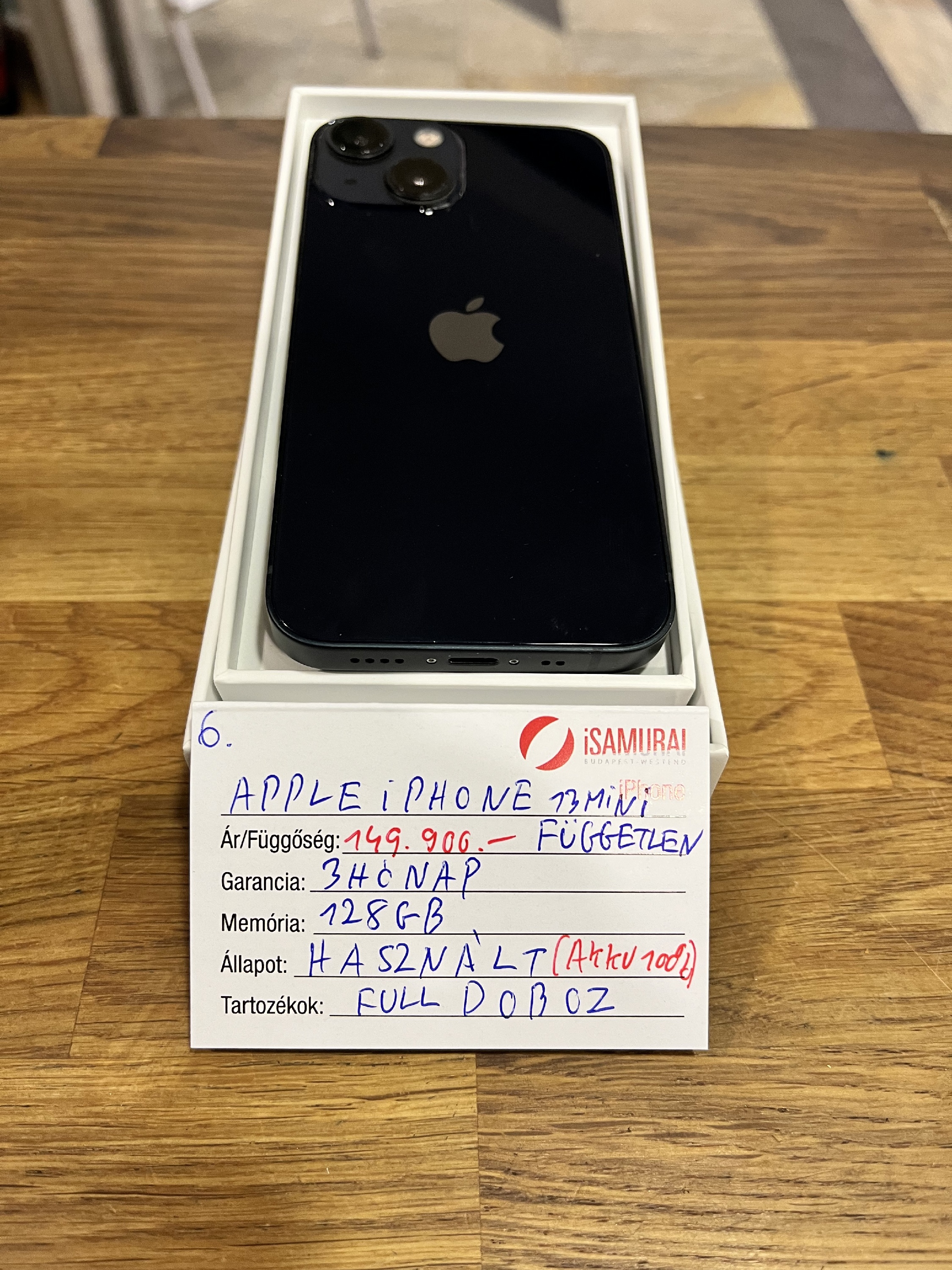 6. Apple iPhone 13 Mini - 128 GB - Fekete - Kártyafüggetlen - ÚJ AKKU