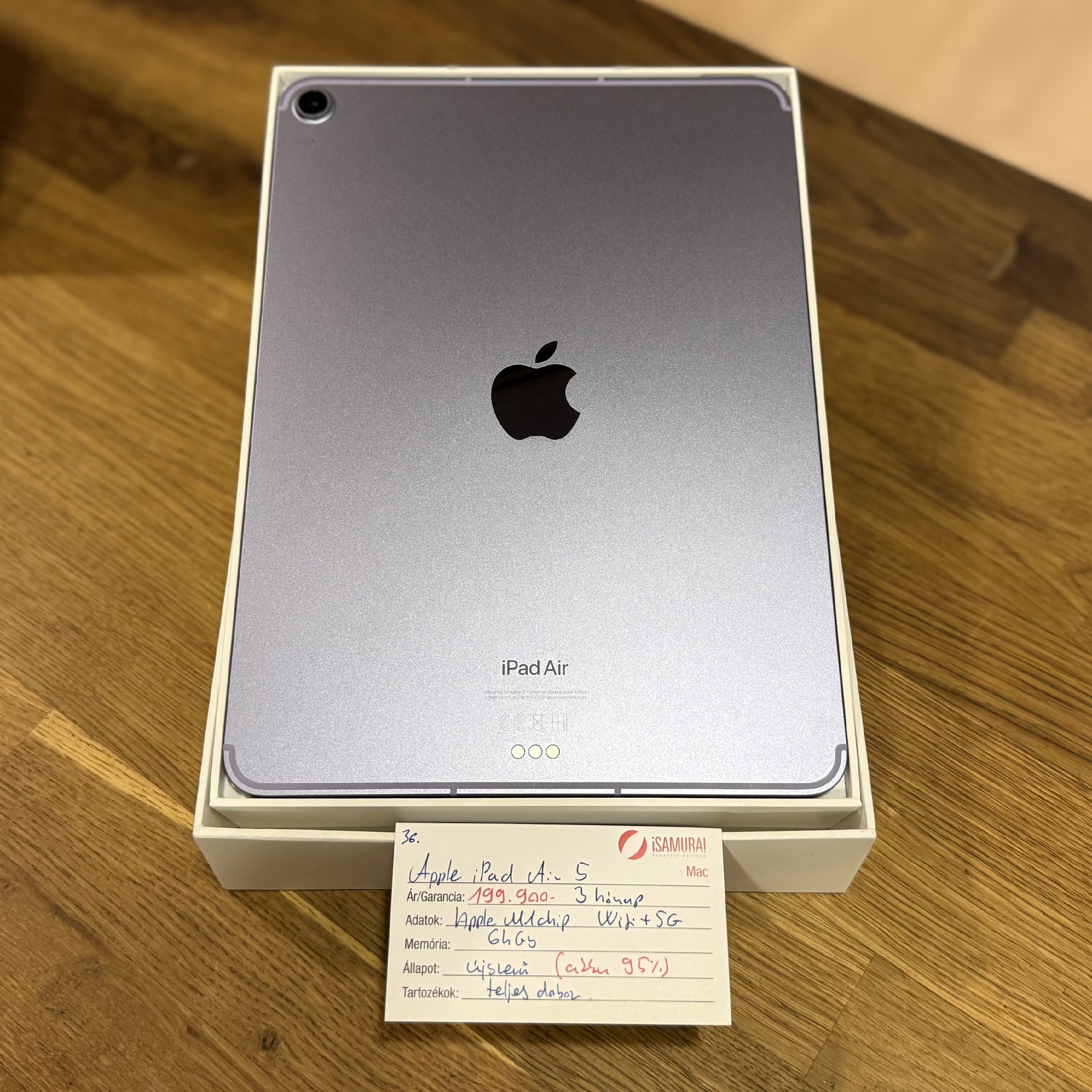 36. Apple iPad Air 5 - WiFi+5G - 64 GB - Lila - Újszerű