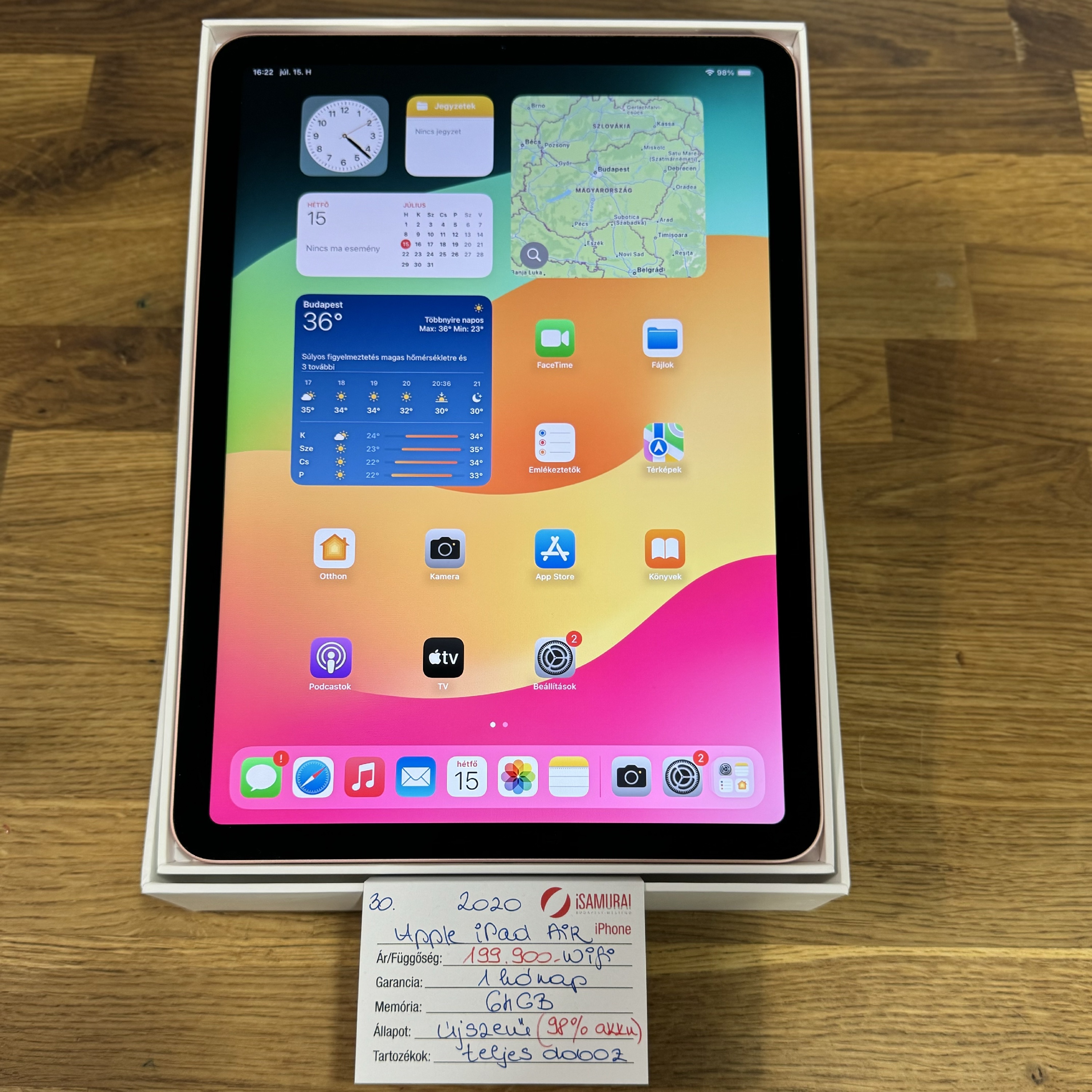 30. Apple iPad Air 4 - 2020 - 64 GB - WiFi - Rosegold - ÚJSZERŰ - 98% AKKU