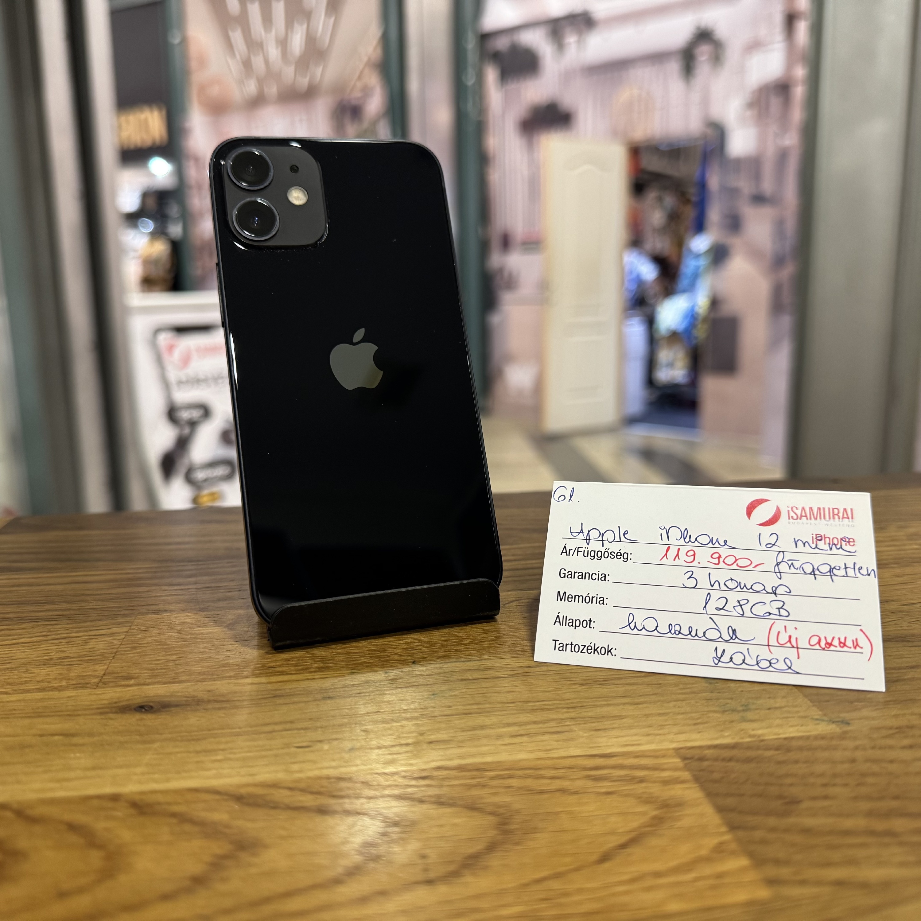 61. Apple iPhone 12 mini - Fekete - 128 GB - újszerű - új akku