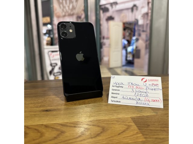 61. Apple iPhone 12 mini - Fekete - 128 GB - újszerű - új akku