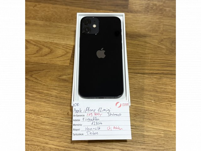 108. Apple iPhone 12 mini - Fekete - 128 GB  - új akku