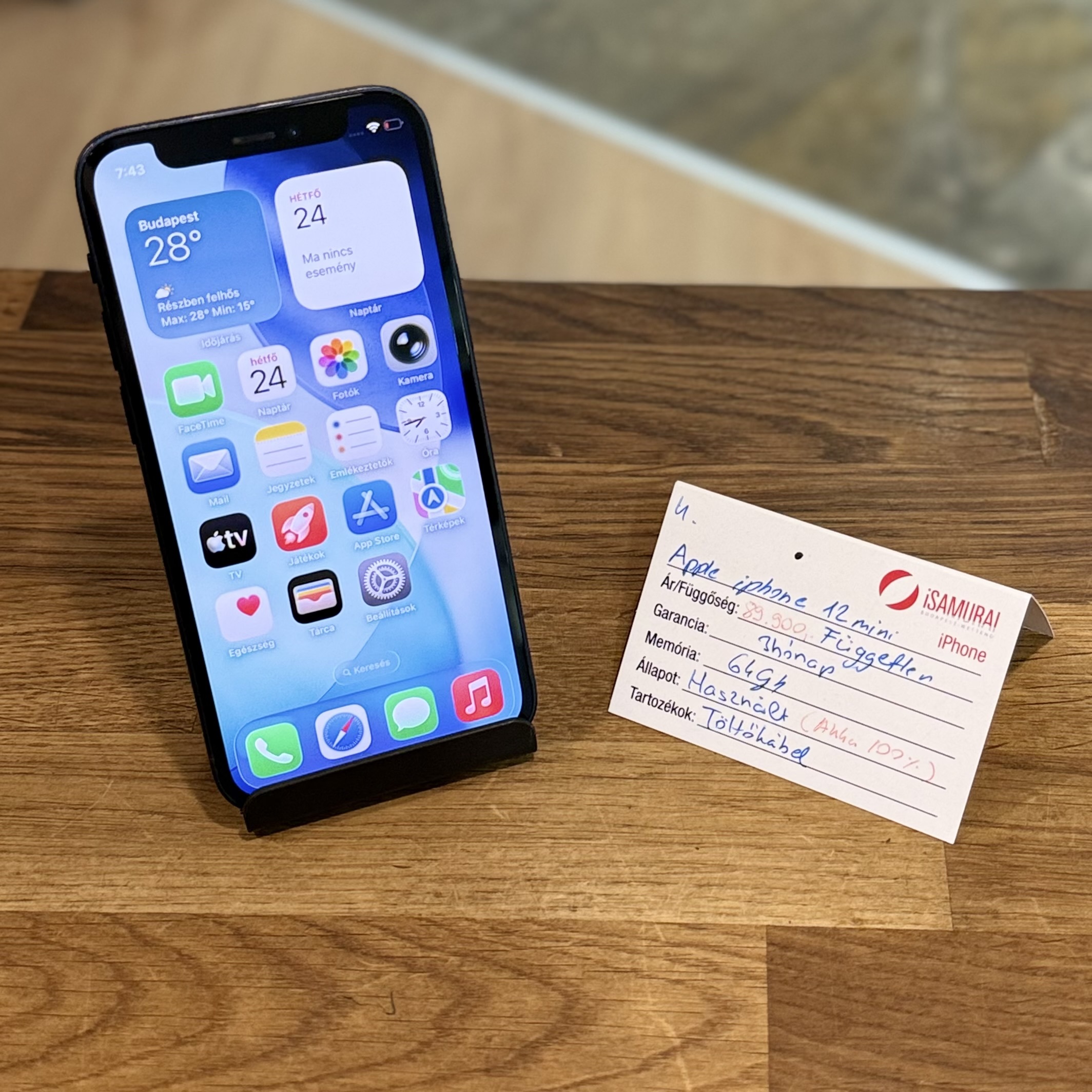 Apple iPhone 12 mini - Fekete - 64GB  - új akku (4. )