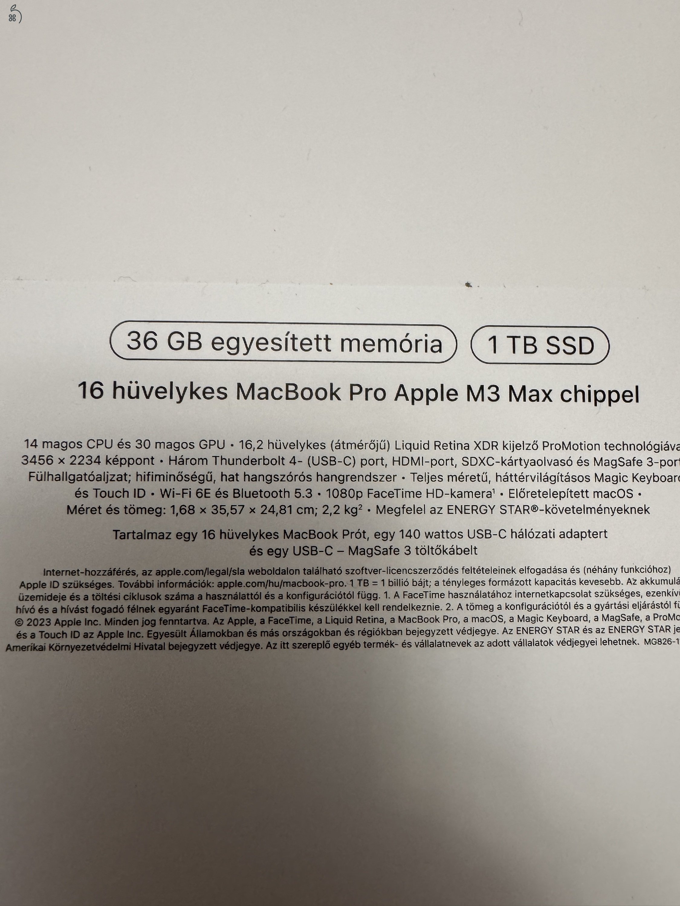 ÚJ Bontatlan Macbook Pro 16 M3 Pro MAX 14 30GPU 36GB 1TB Magyar billentyűzet Azonnal átvehető.