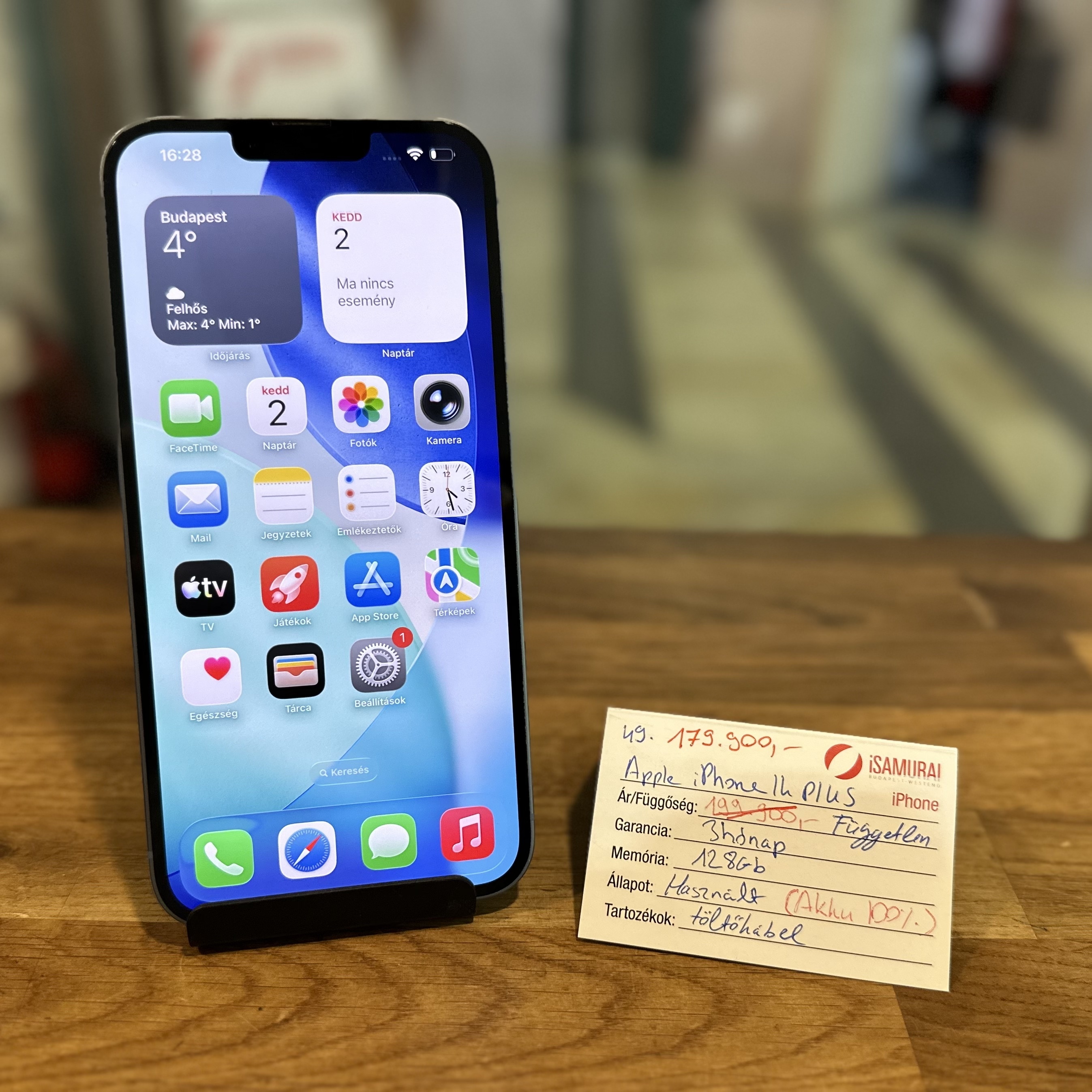 49. Apple iPhone 14 Plus - 128 GB - Kék - Új akku