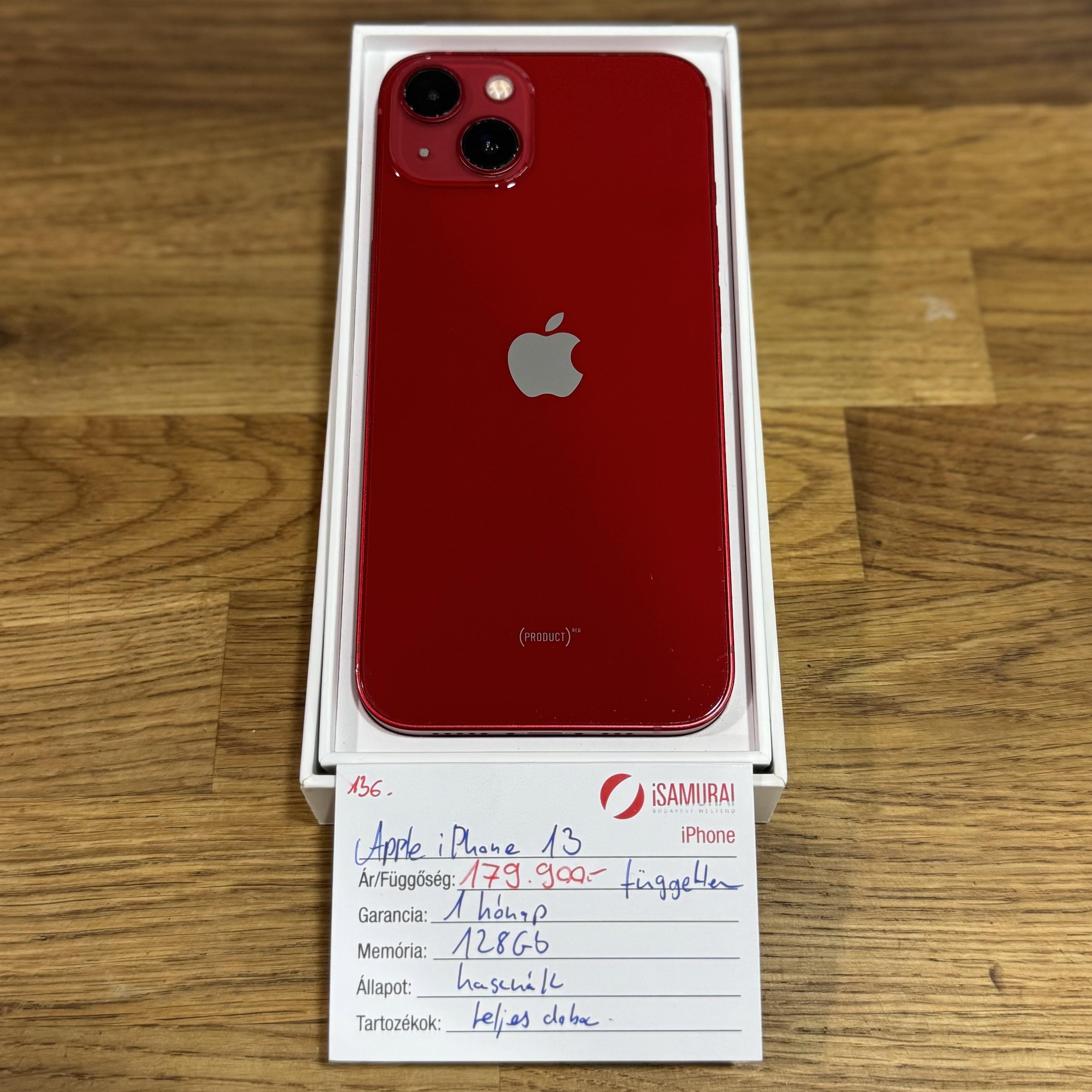 136. Apple iPhone 13 - 128 GB - Piros - Független