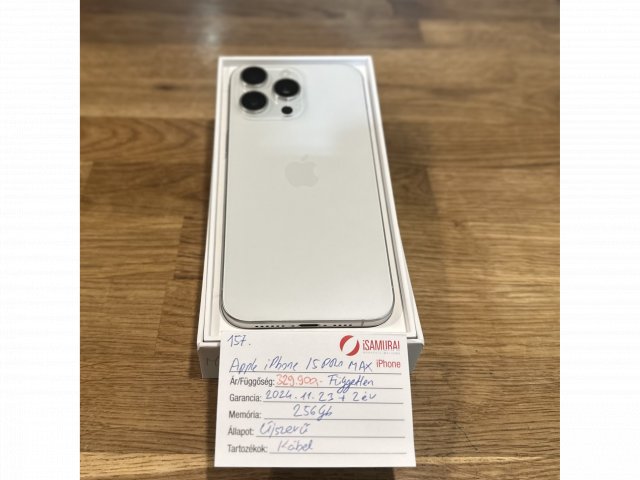 157. Apple iPhone 15 Pro Max - 256 GB - Fehér Titán-Független