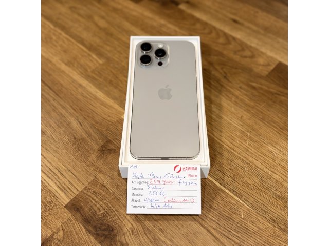 Apple iPhone 15 Pro Max - 256 GB - Natúr Titán - Független - Akku 100% (119.)