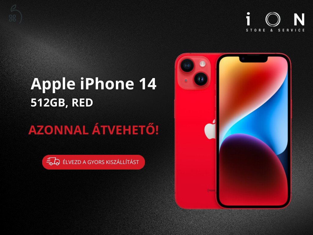 AZONNAL KÉSZLETEN:  Új, bontatlan Apple iPhone 14 512GB Red!