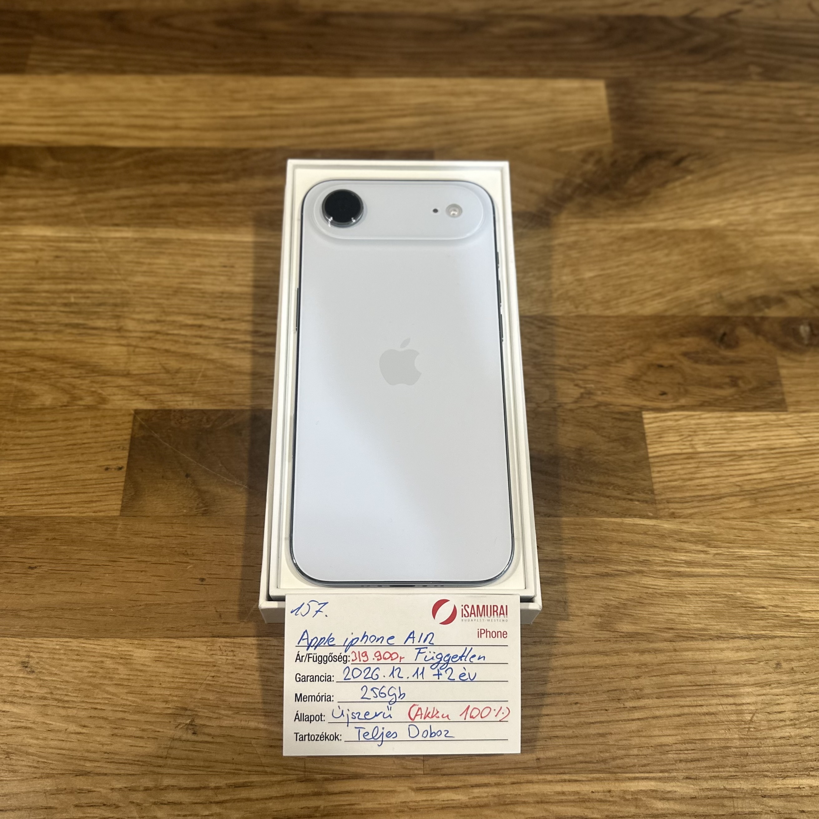 Apple iPhone AIR - 256 GB - SKY BLUE - ÚJSZERŰ - AKKU 100% (157.)