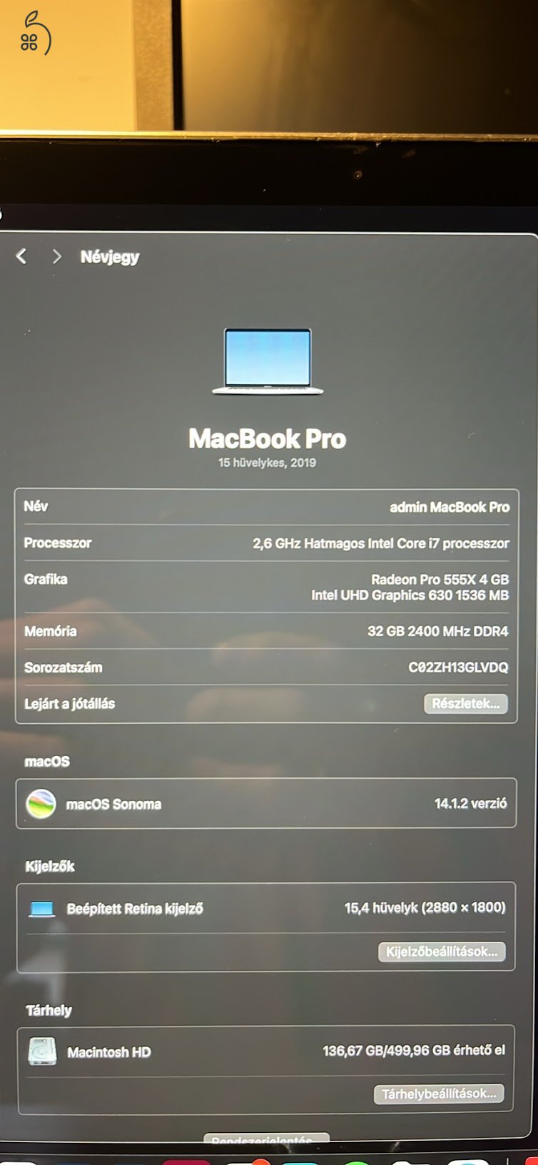 Macbook pro/ 2019 / 15” / i7 / 32GB / 500GB ssd