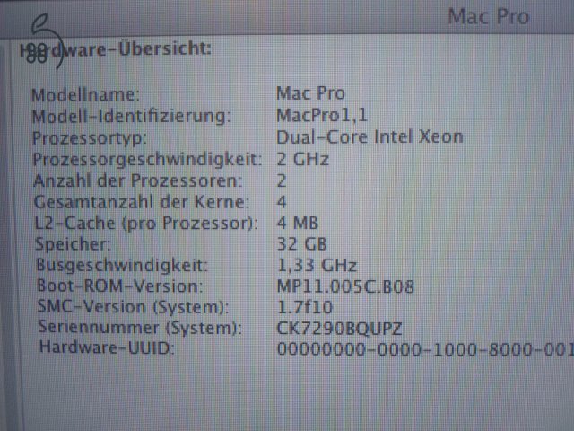 Mac Pro 1.1 2006 - 32GB RAM, 1GB GPU, 2x2Ghz CPU